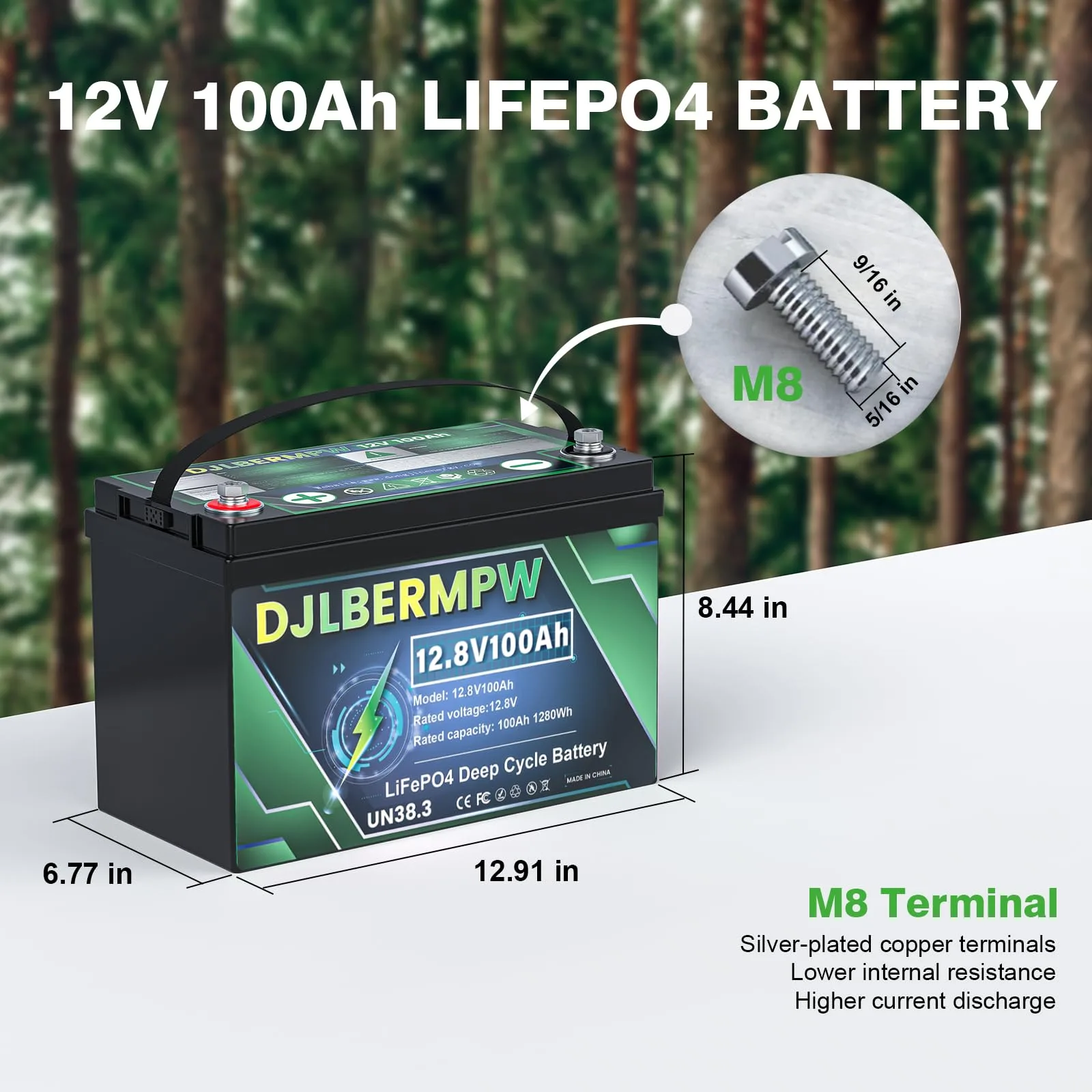DJLBERMPW 36V 100Ah LiFePO4 Battery — 3×12V 100Ah Pack image 3