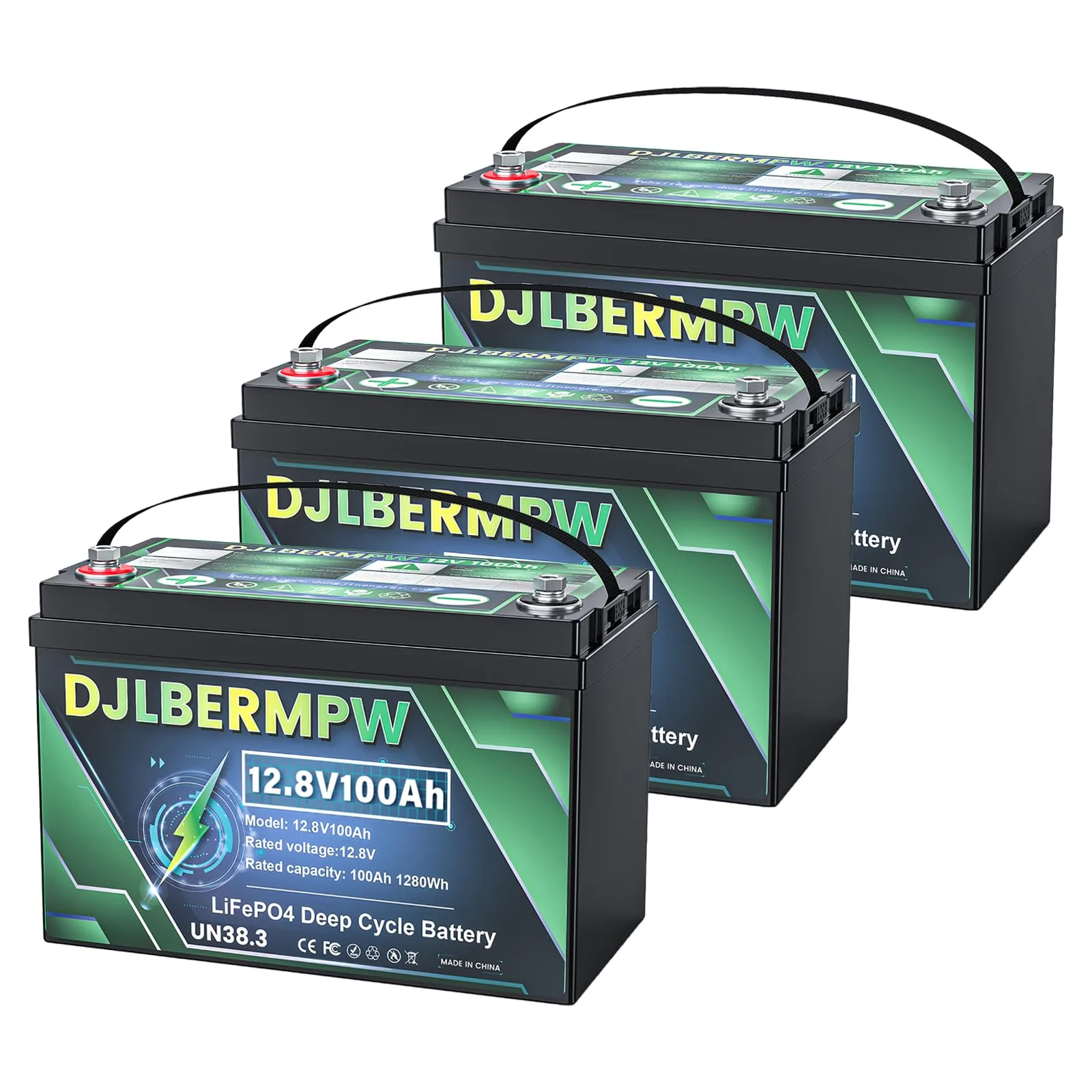 DJLBERMPW 36V 100Ah LiFePO4 Battery — 3×12V 100Ah Pack