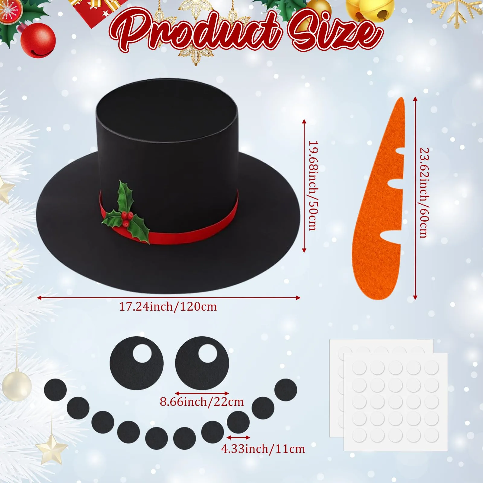 Cinrobiye Large Snowman Car Decoration Kit with Oversized Hat & Face Pieces image 2