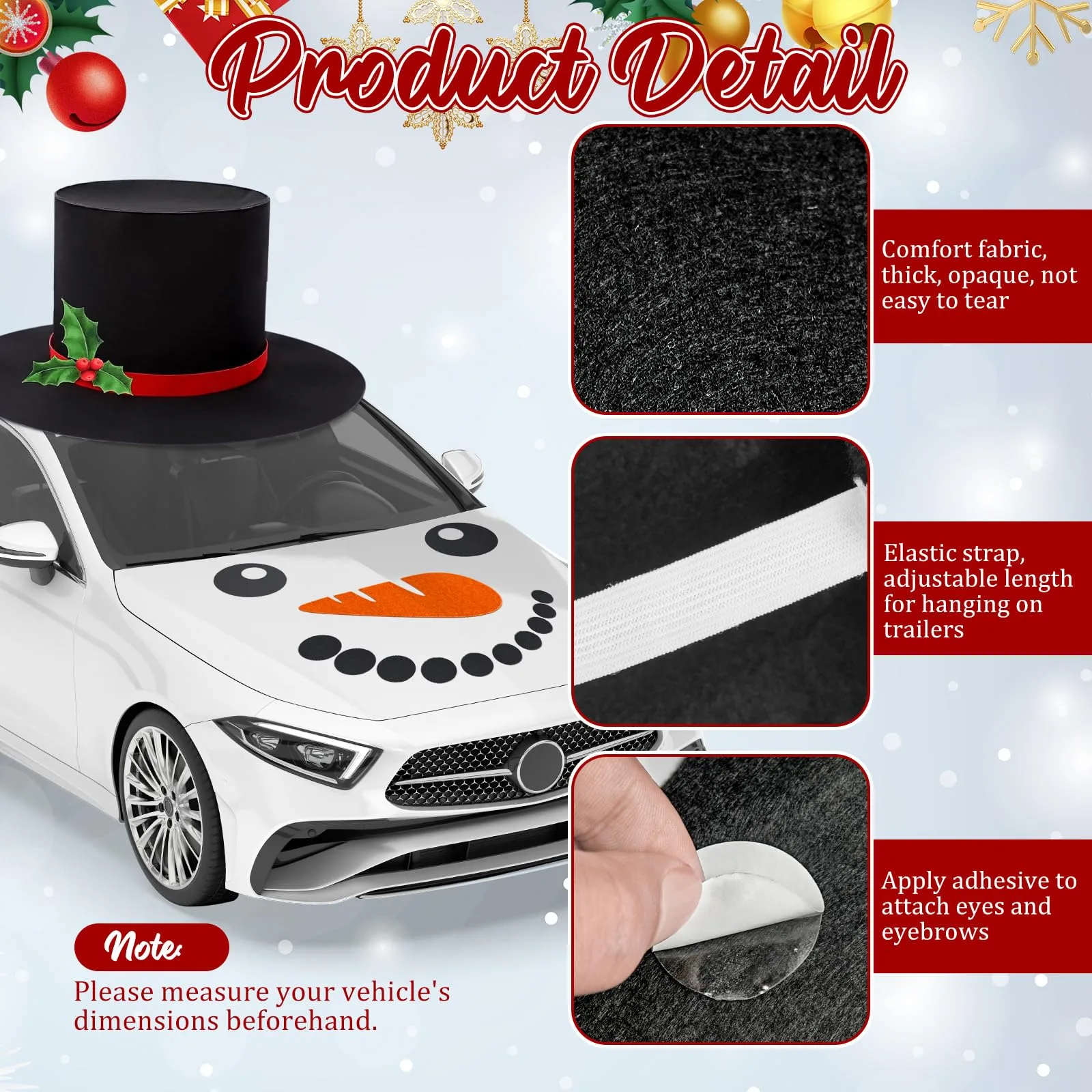 Cinrobiye Large Snowman Car Decoration Kit with Oversized Hat & Face Pieces image 3