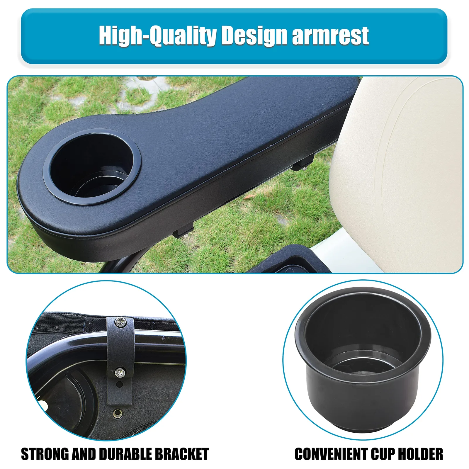 NOKINS Golf Cart Armrest with Cup Holder for 1-1/4-Inch Tubes image 2