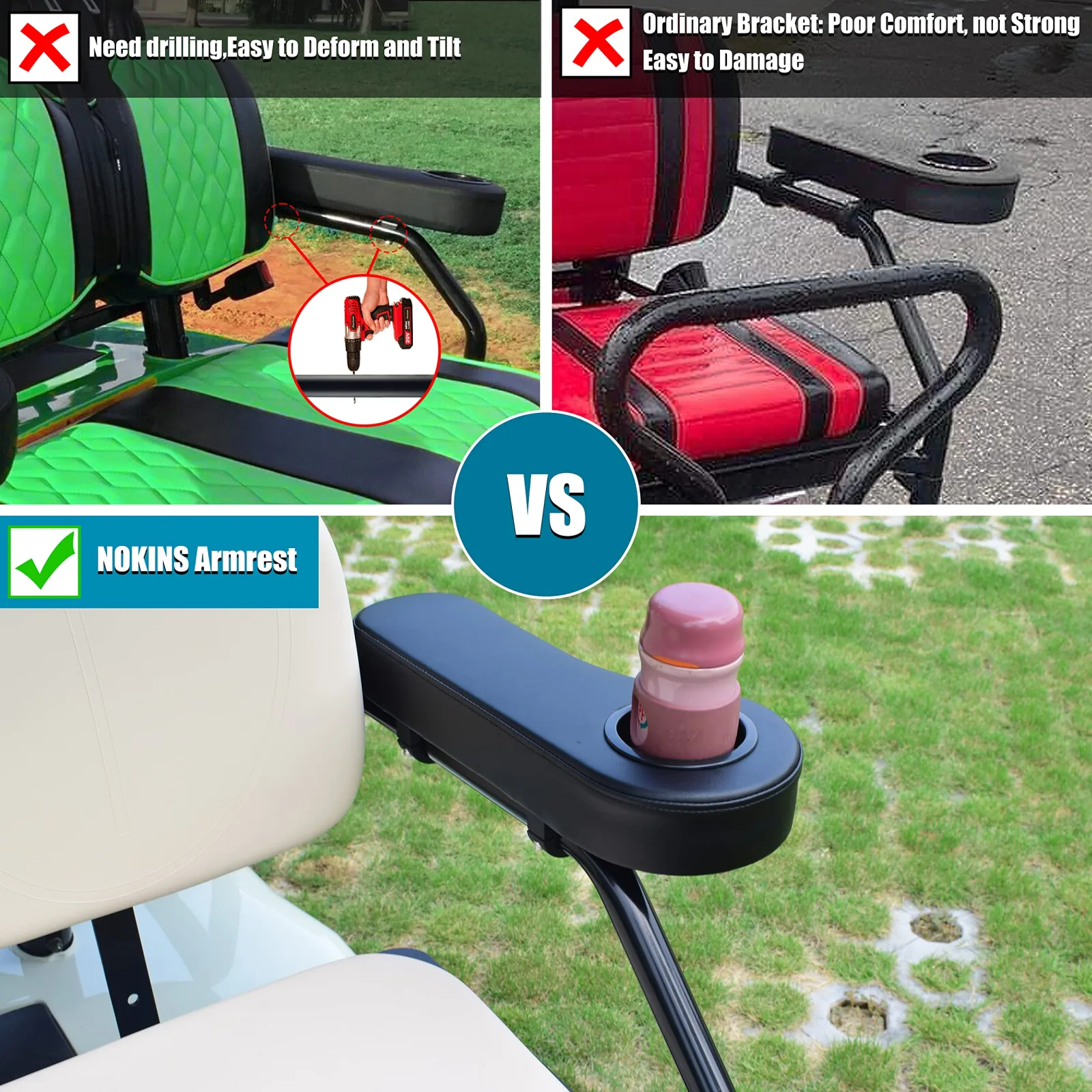 NOKINS Golf Cart Armrest with Cup Holder for 1-1/4-Inch Tubes image 4