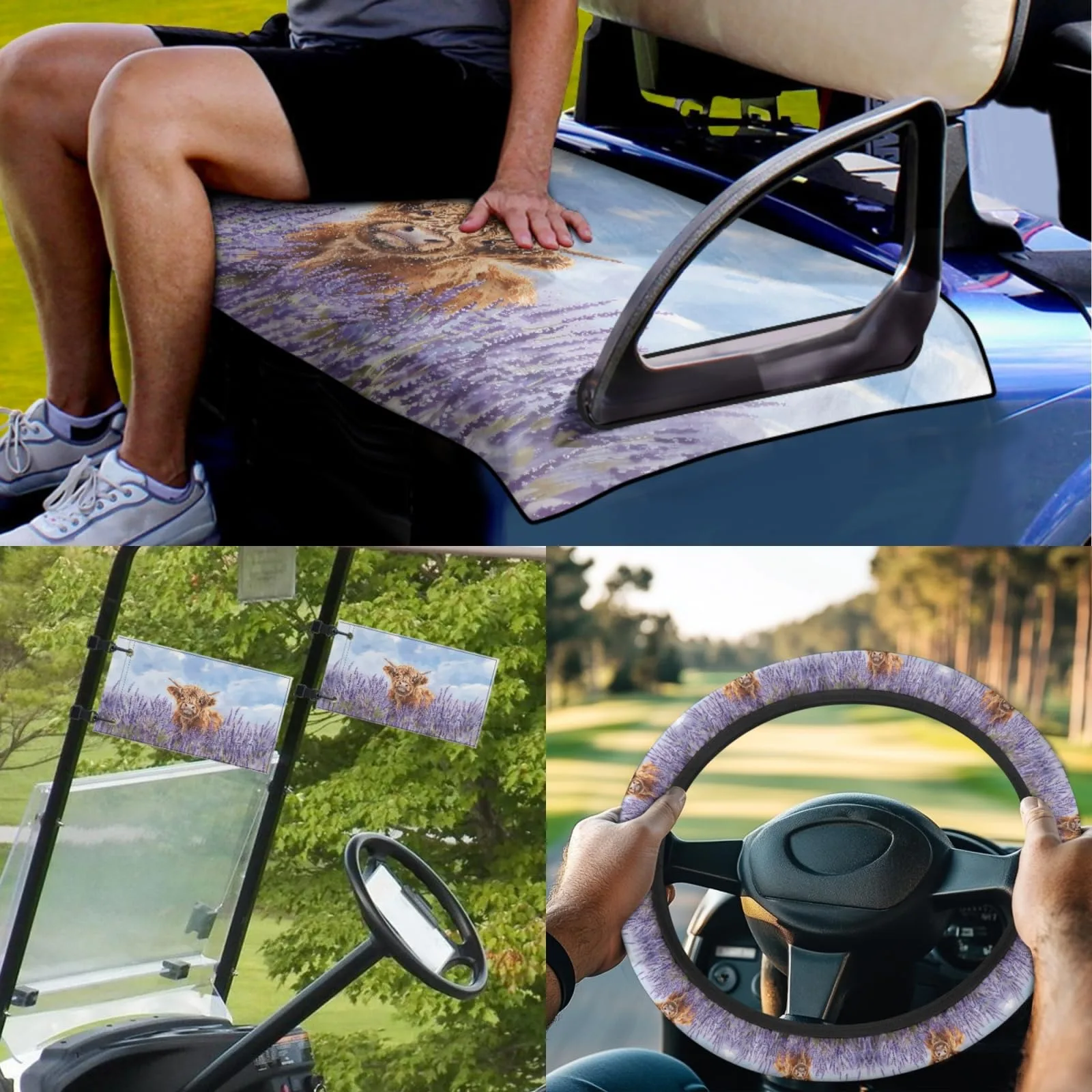 INSTANTARTS Lavender Highland Cow Golf Cart Seat Cover Set image 2