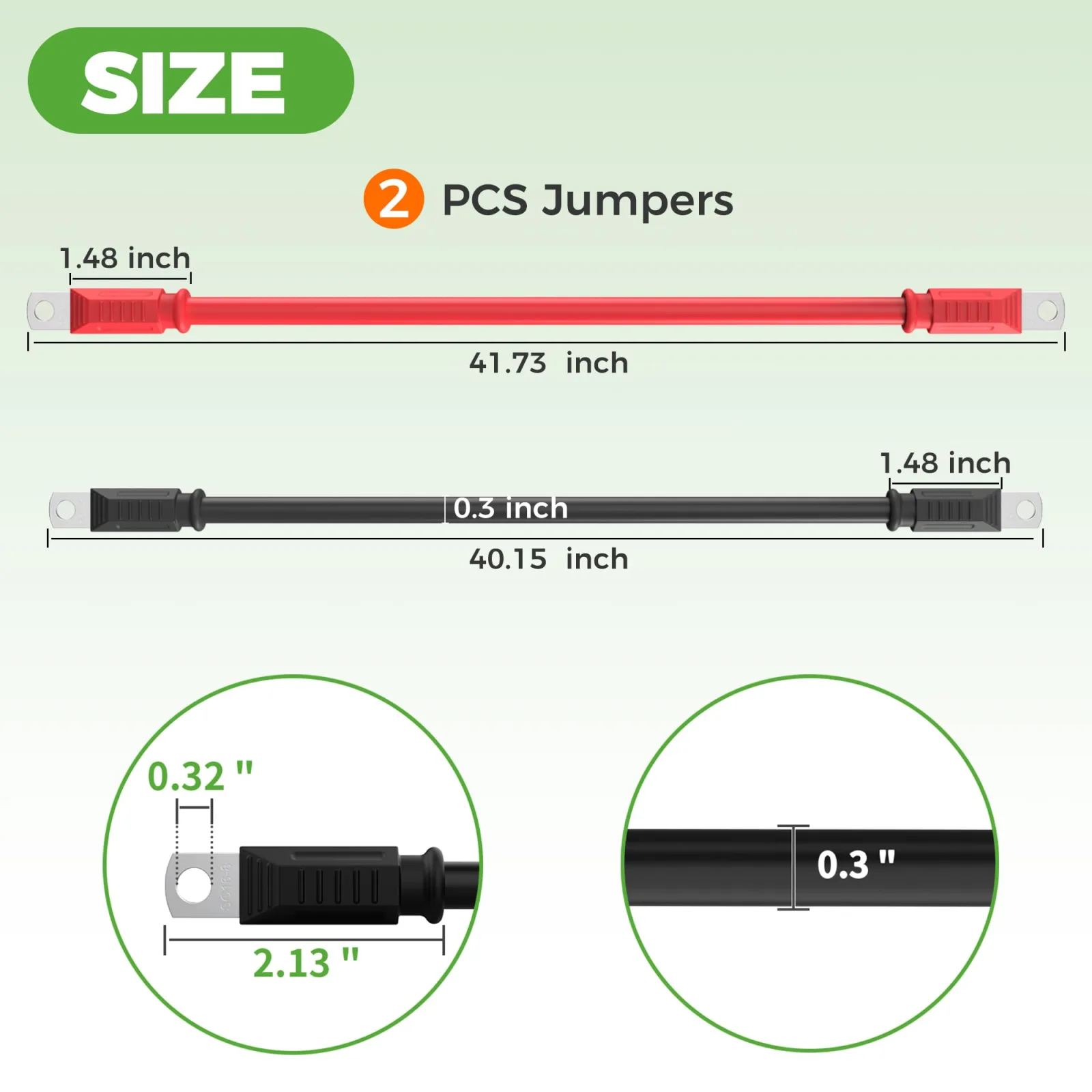 10L0L Battery Cable Set (ELE-F54-E) 41" Red + 40" Black, 16 mm² image 2