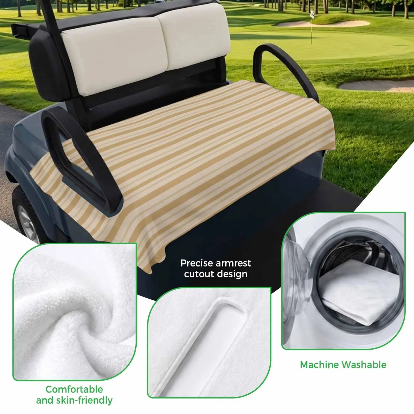 Trosturdspn 51" x 31" Beige Striped Golf Cart Seat Towel Blanket image 3