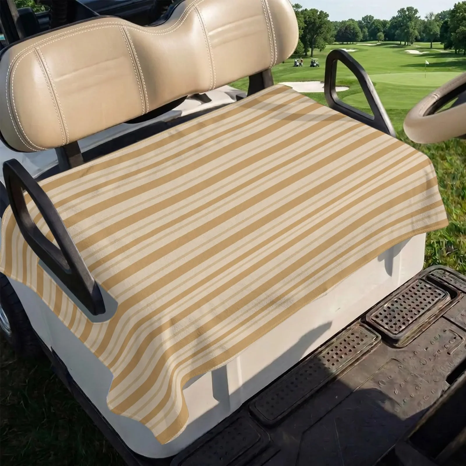 Trosturdspn 51" x 31" Beige Striped Golf Cart Seat Towel Blanket image 4