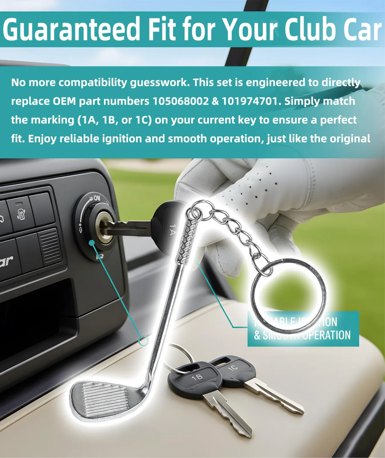 TELSOLARE Club Car Replacement Keys 1A 1B 1C Set image 2