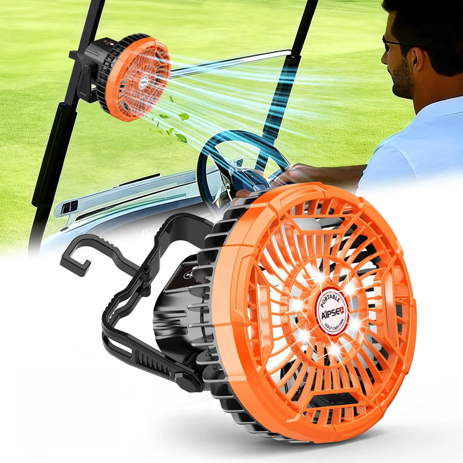 AIPSET 7-Inch Battery-Powered Golf Cart Fan