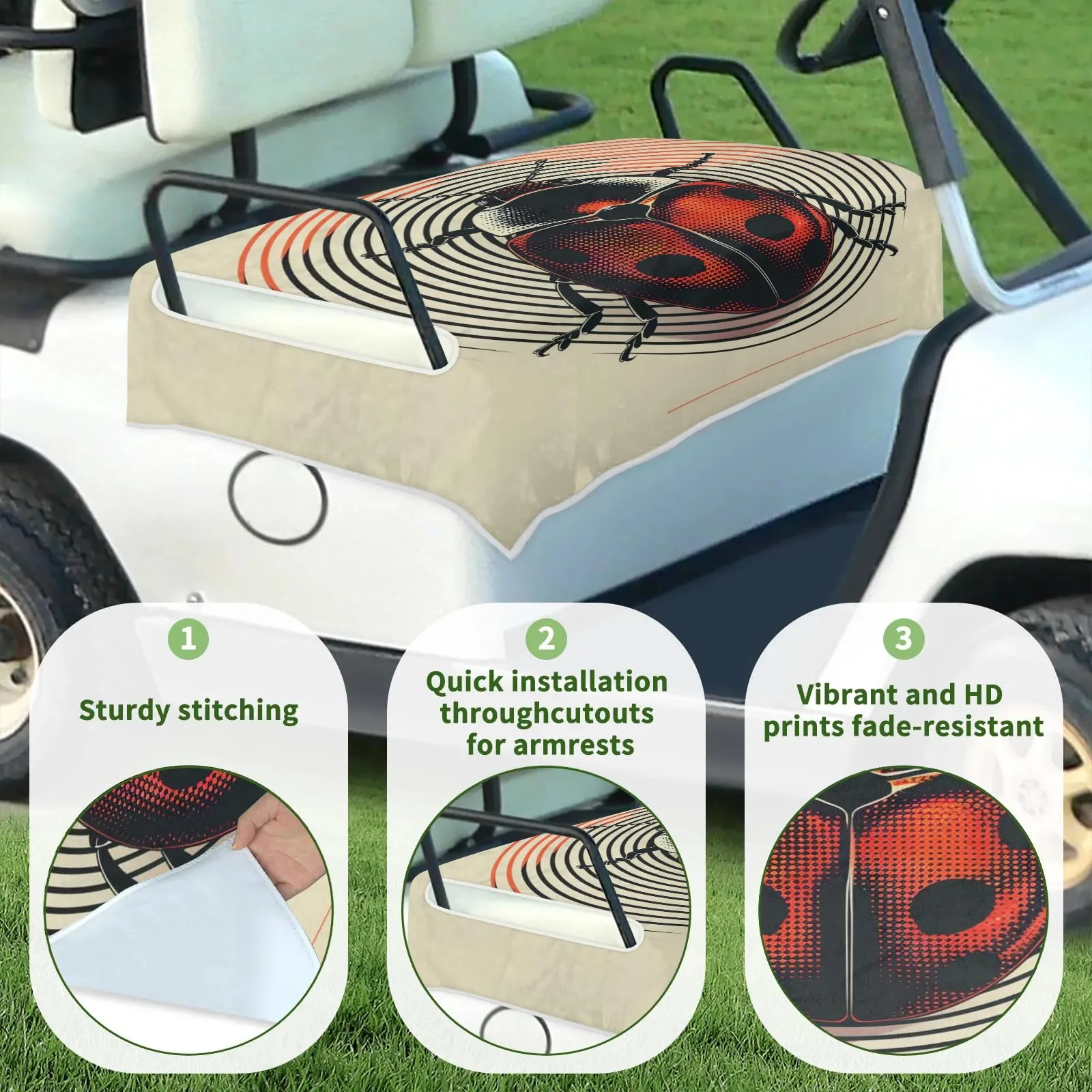 Tiveruda Retro Ladybugs Golf Cart Seat Cover 51 x 31 in image 3