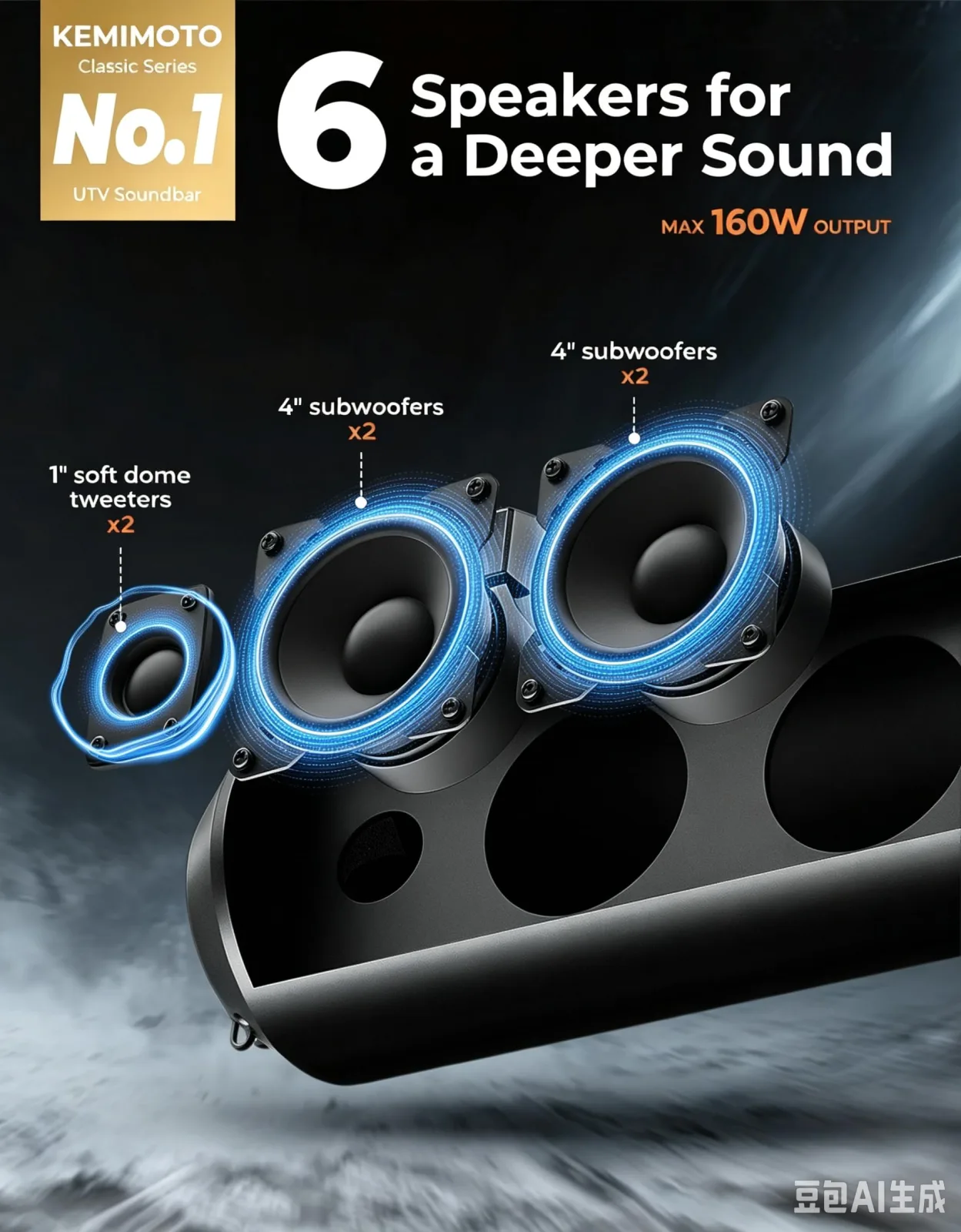 KEMIMOTO 28-Inch UTV Sound Bar KM3B0117-03009-BK-M image 2