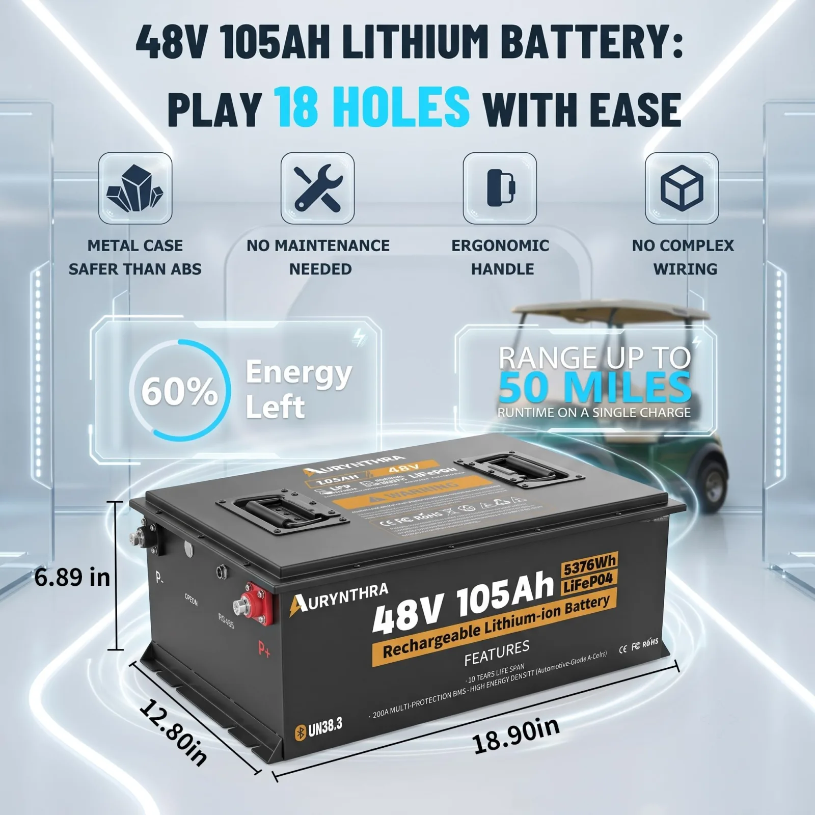 AURYNTHRA 48V 105Ah LiFePO4 Golf Cart Battery (AUR-48V105Ah) image 2