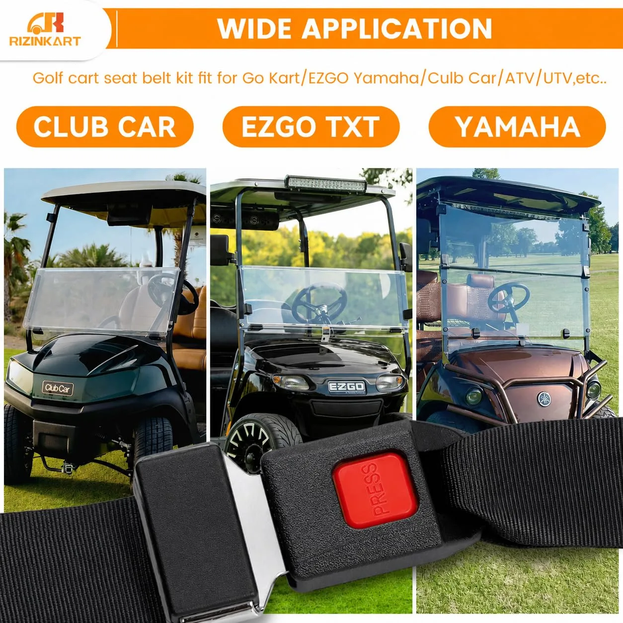 RIZINKART Adjustable Golf Cart Lap Belt Kit, 2-Pack image 4