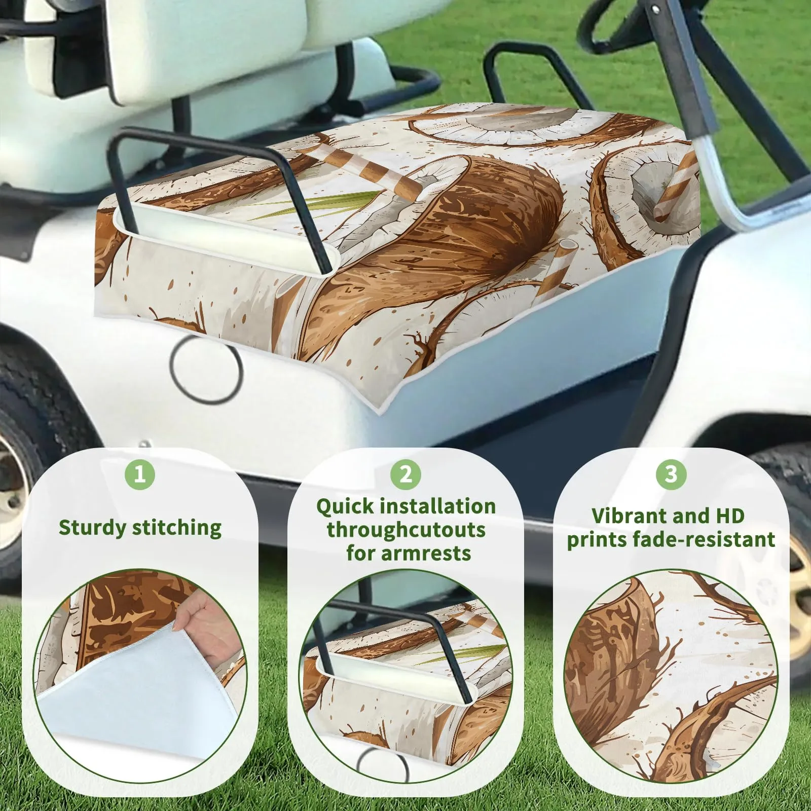 Tiveruda Watercolor Coconuts Golf Cart Seat Cover image 3