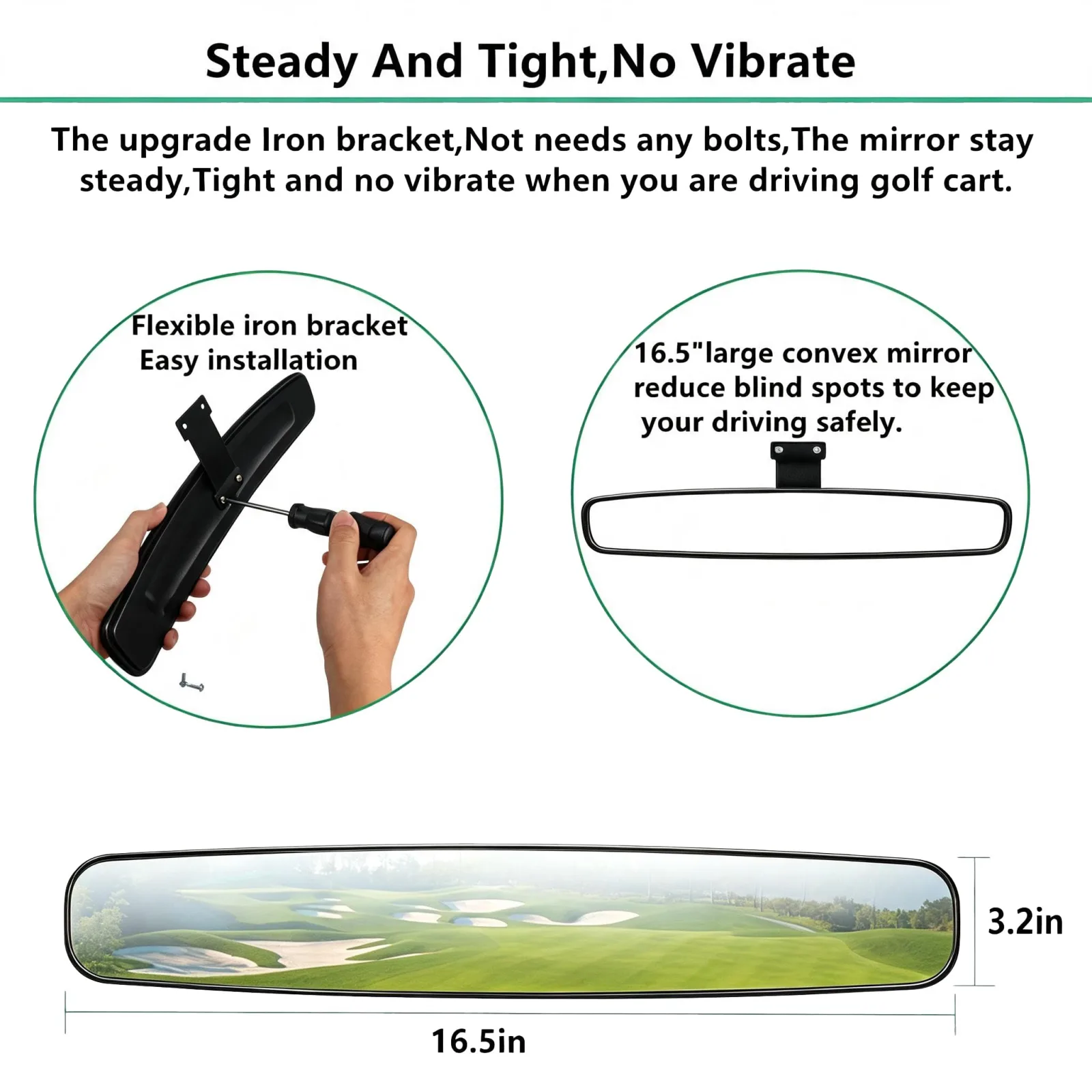 HKOO 16.5-Inch Convex Golf Cart Rear View Mirror image 3