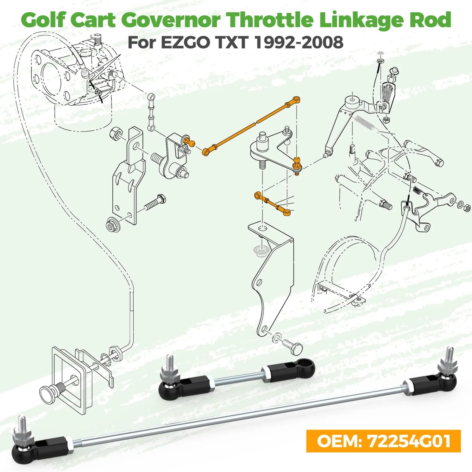 10L0L Throttle Linkage Rod for E-Z-GO TXT/Medalist/Marathon — 72254G01 image 3