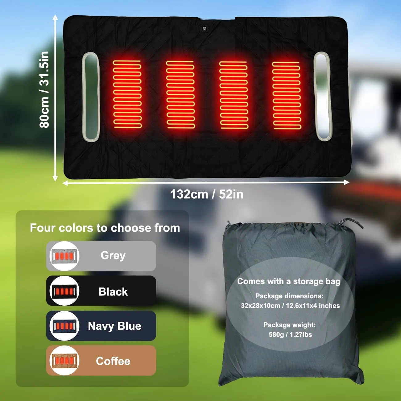 MNROIUR Heated Golf Cart Seat Cover with USB/Type-C — 52 x 31.5 in image 2