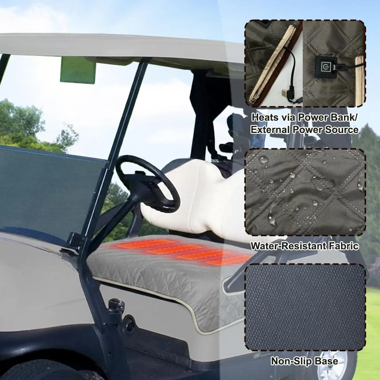 MNROIUR Heated Golf Cart Seat Cover with USB/Type-C — 52 x 31.5 in image 3