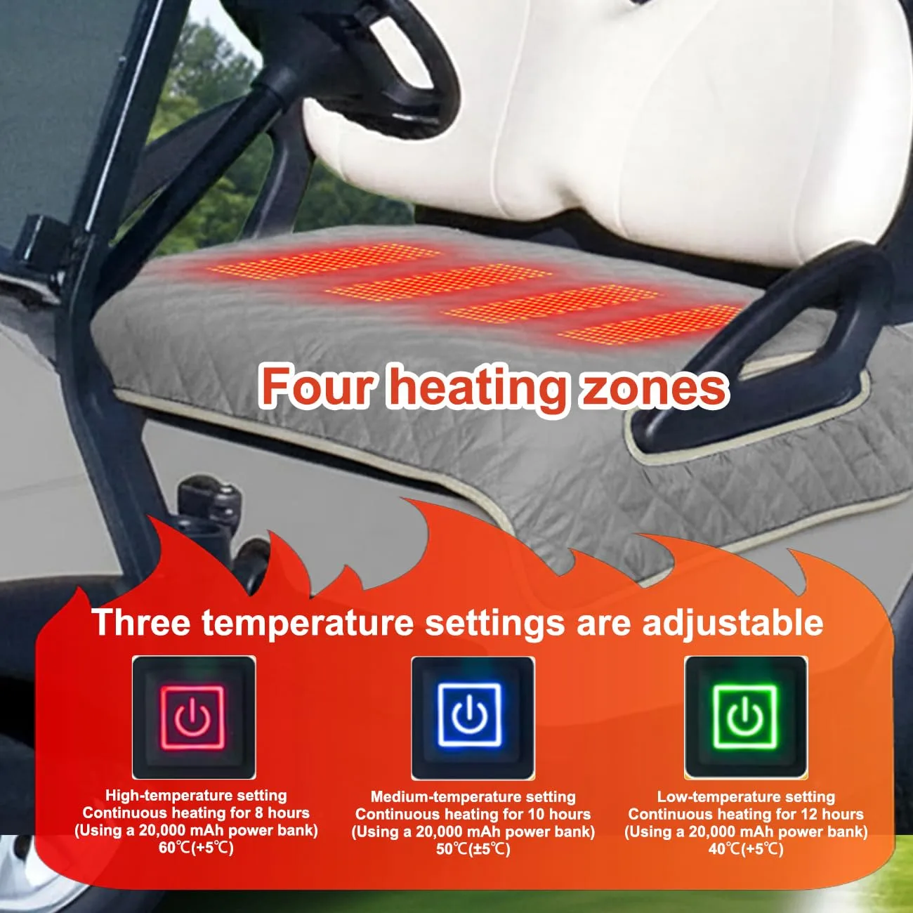 MNROIUR Heated Golf Cart Seat Cover with USB/Type-C — 52 x 31.5 in image 4