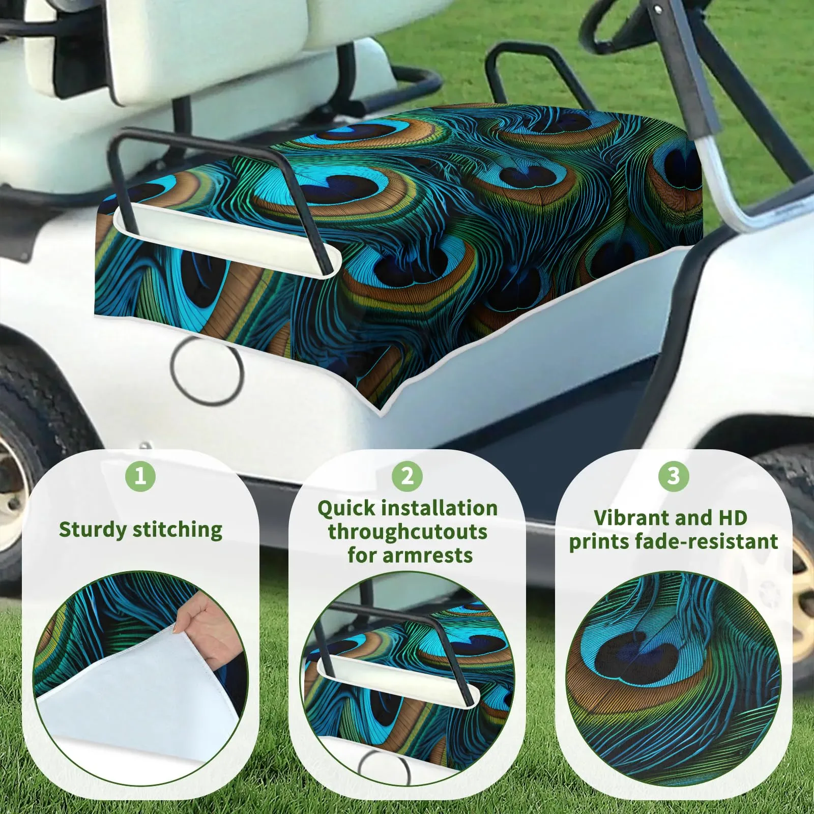 Tiveruda Peacock Golf Cart Seat Cover for Double Seats image 3