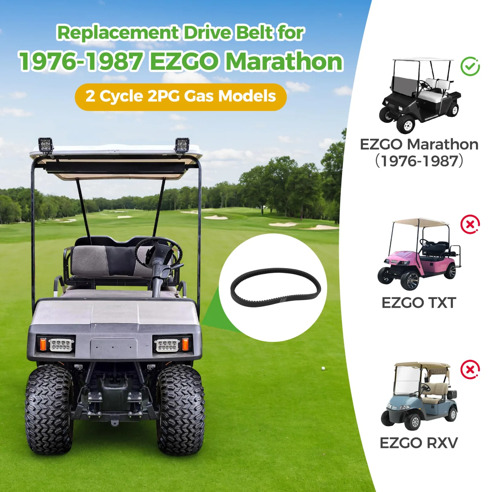 10L0L Drive Belt for EZGO Marathon 2-Cycle Gas 1976-1987 image 3