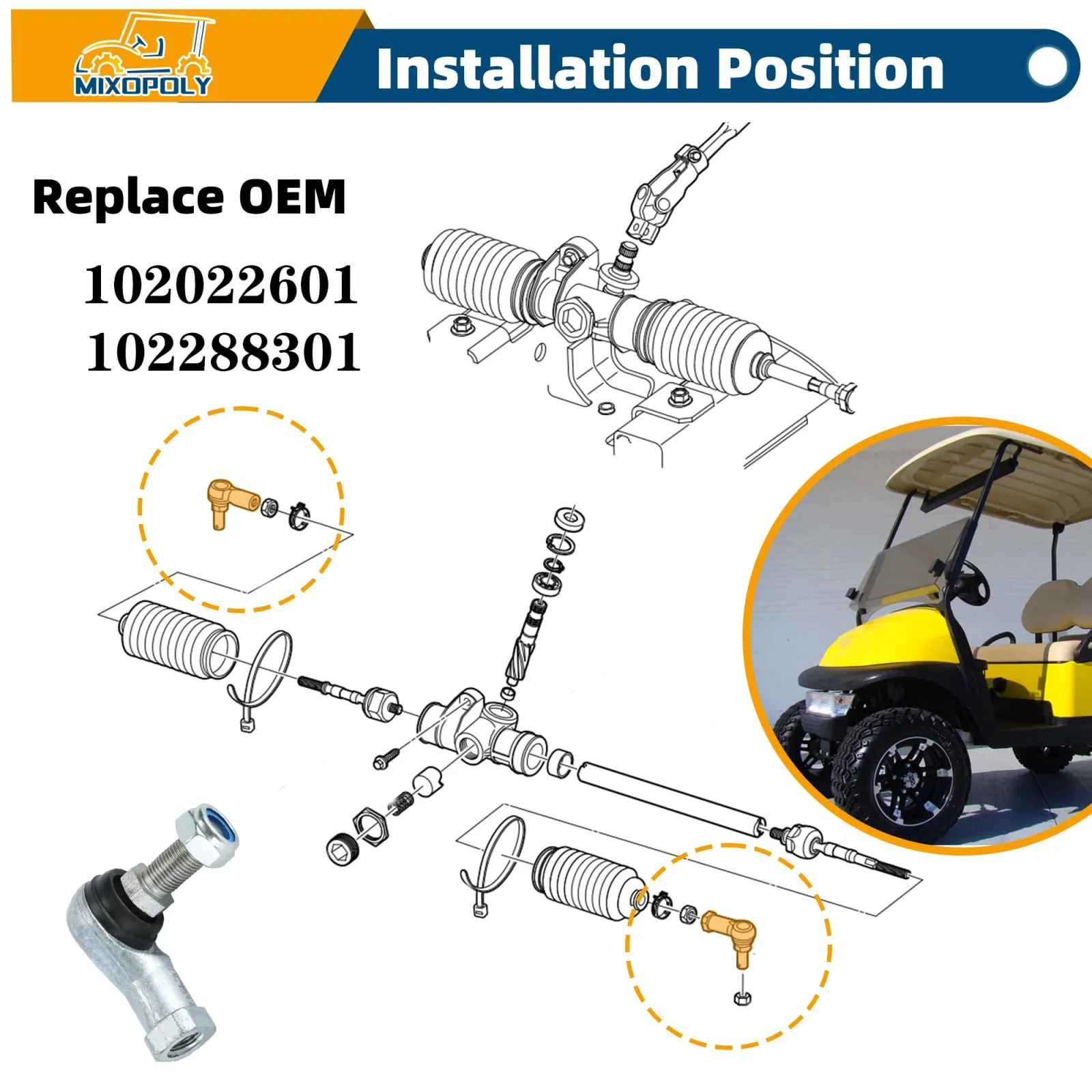 Mixopoly Tie Rod Ends for Club Car Precedent, Tempo & Onward image 2
