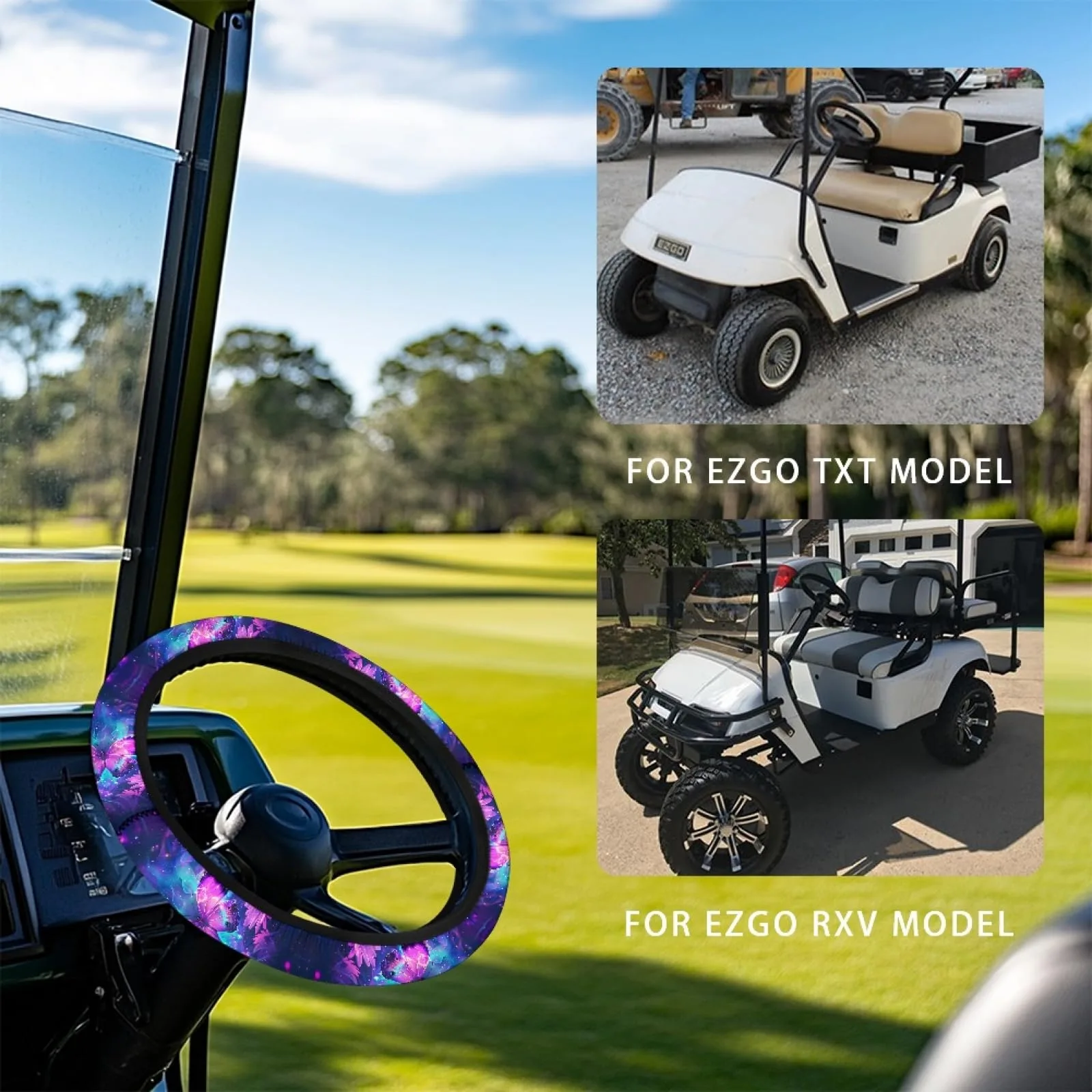 INSTANTARTS Purple Butterfly Golf Cart Steering Wheel Cover image 3