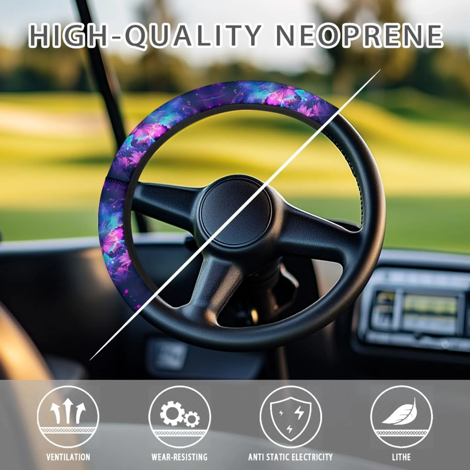 INSTANTARTS Purple Butterfly Golf Cart Steering Wheel Cover image 4