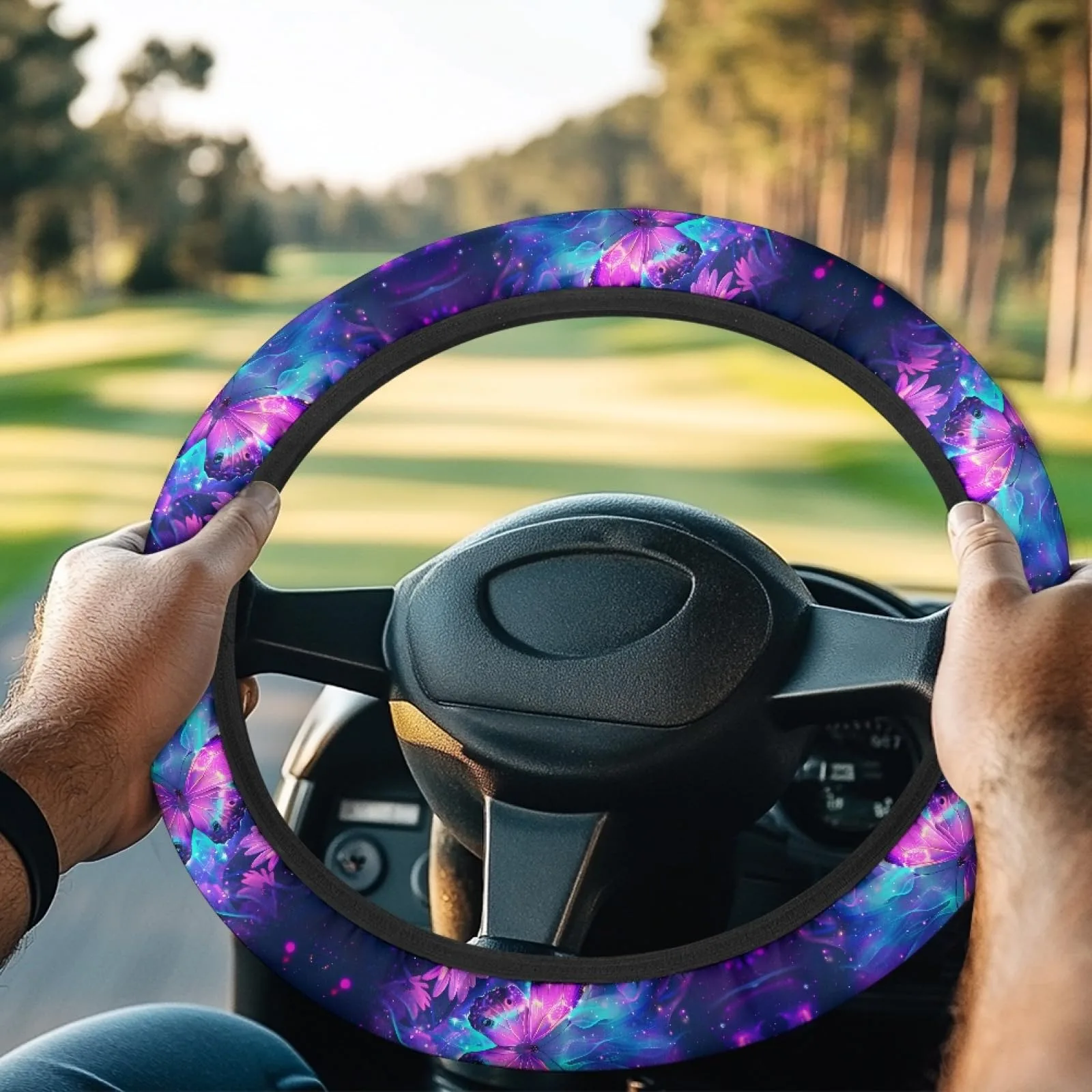 INSTANTARTS Purple Butterfly Golf Cart Steering Wheel Cover