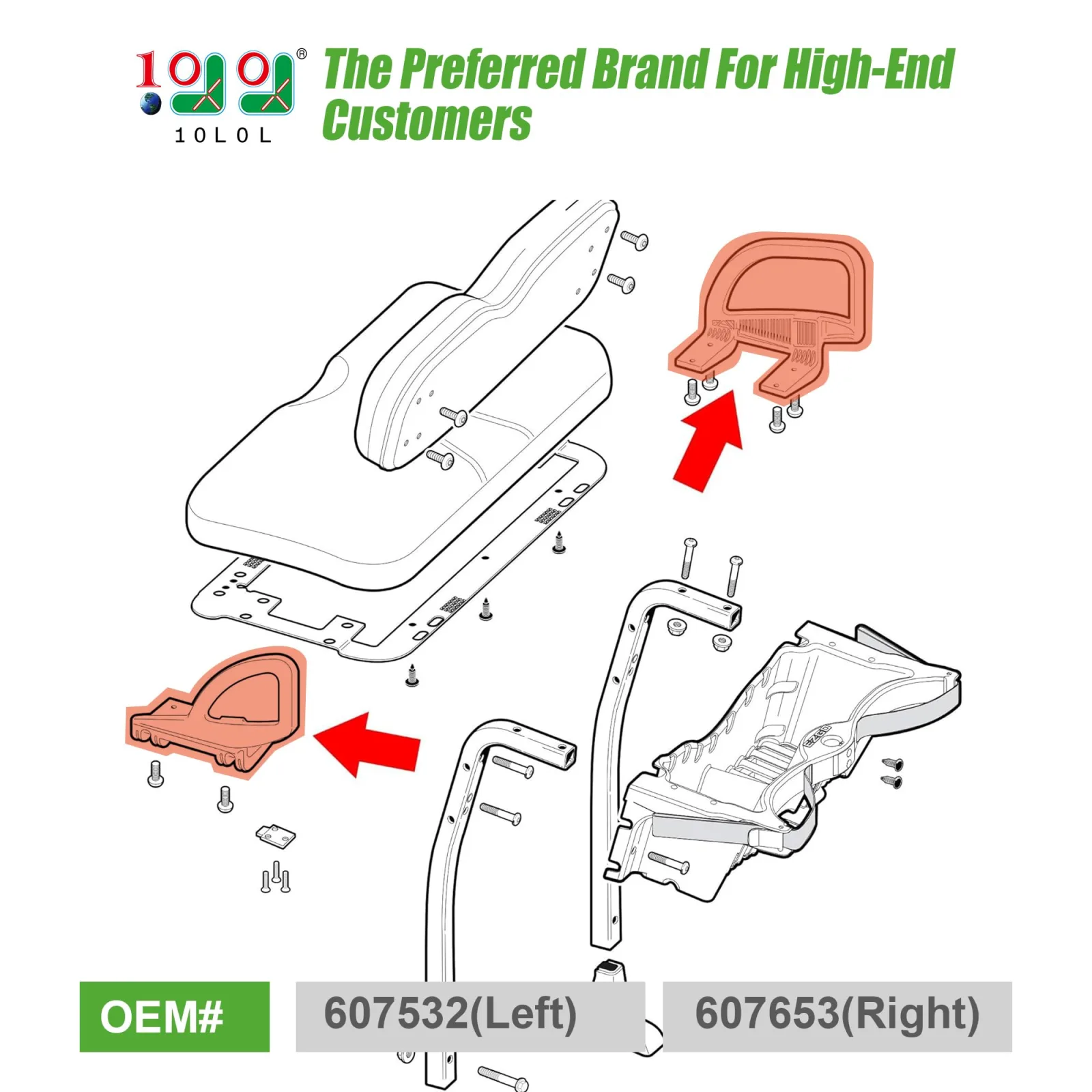 10L0L Arm Rest Hip Restraint Set for E-Z-GO RXV 2008–2015 — 607532 image 2