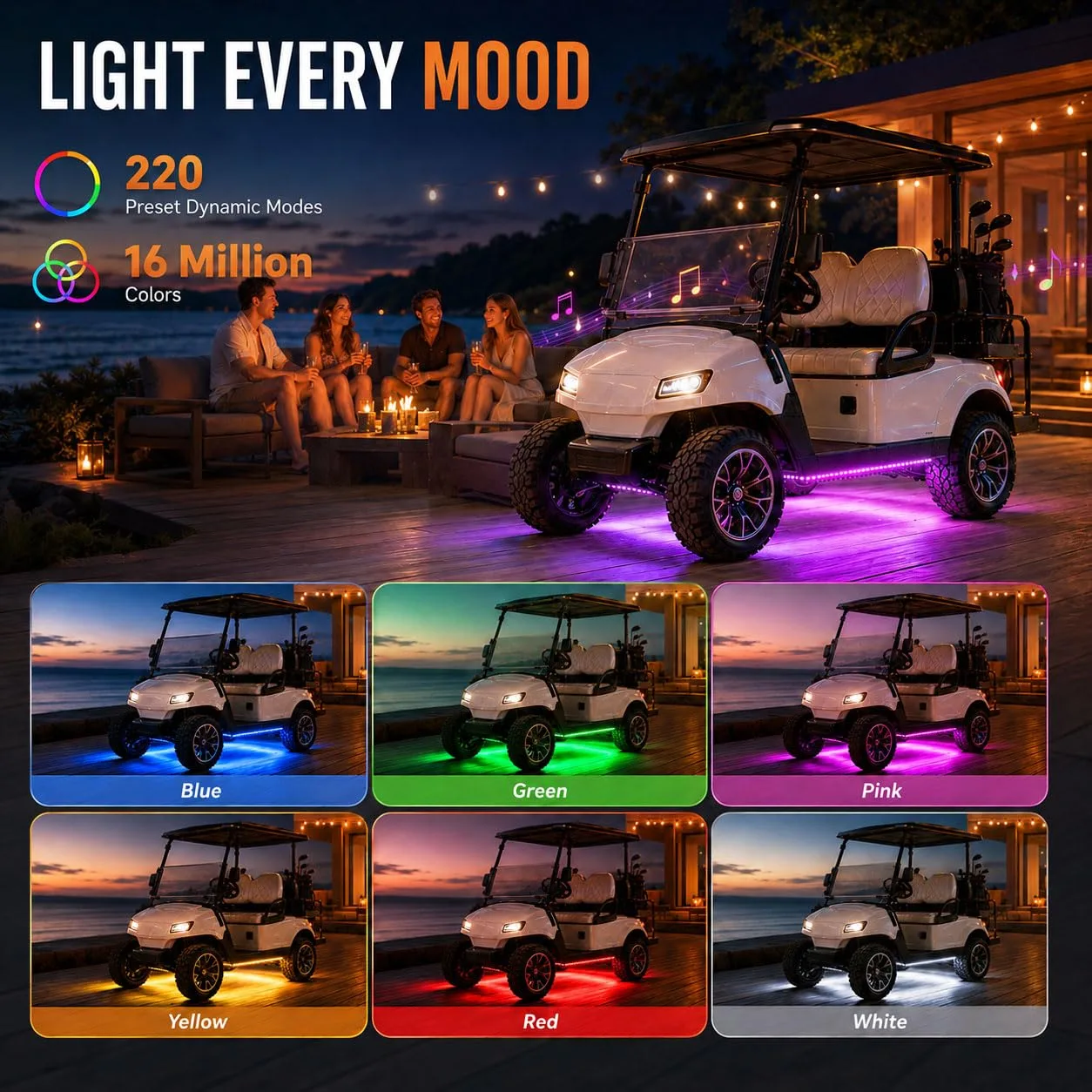 Roykaw Golf Cart LED Strip Light Kit, 4-Piece image 2