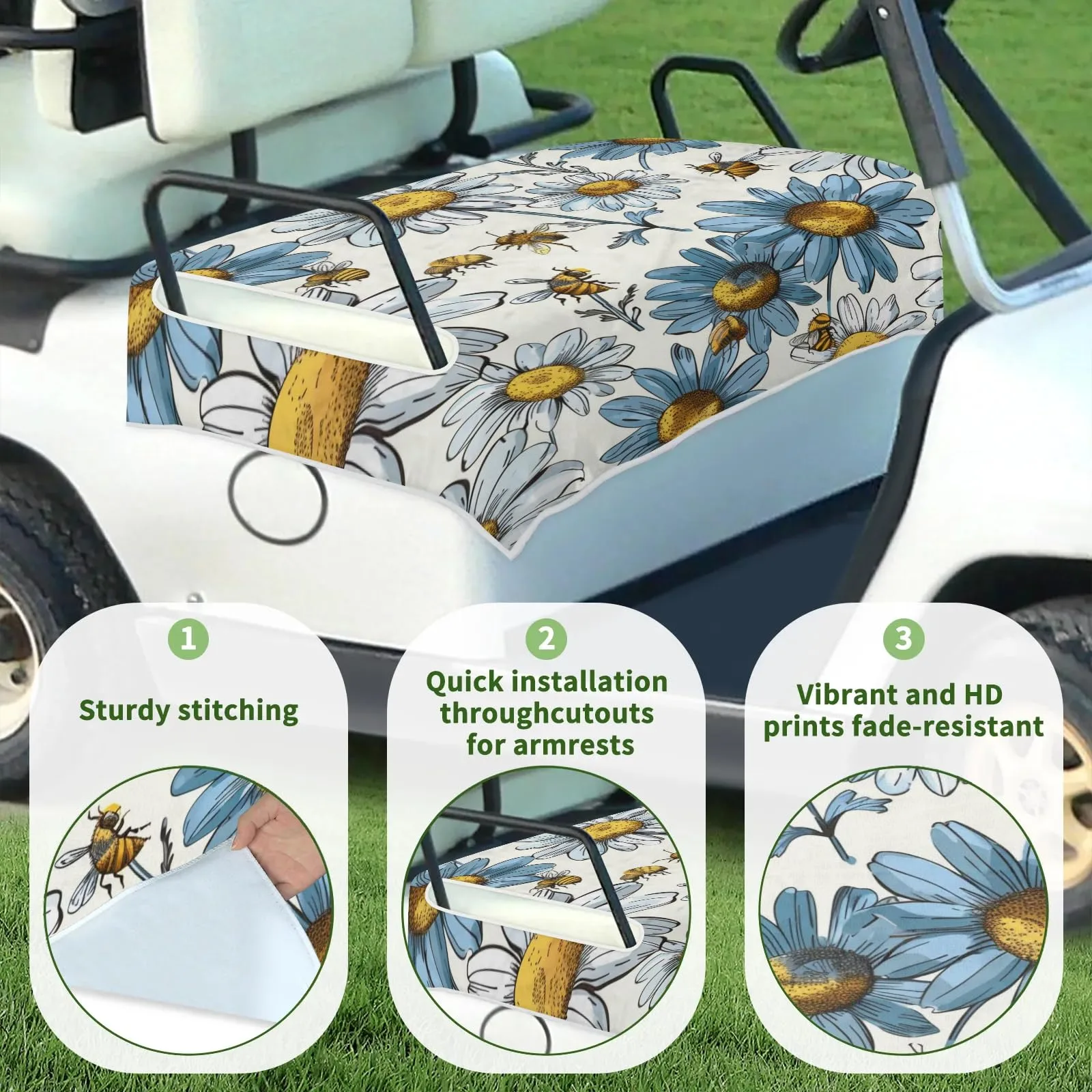 Tiveruda Bumblebee Flower Golf Cart Seat Cover image 3