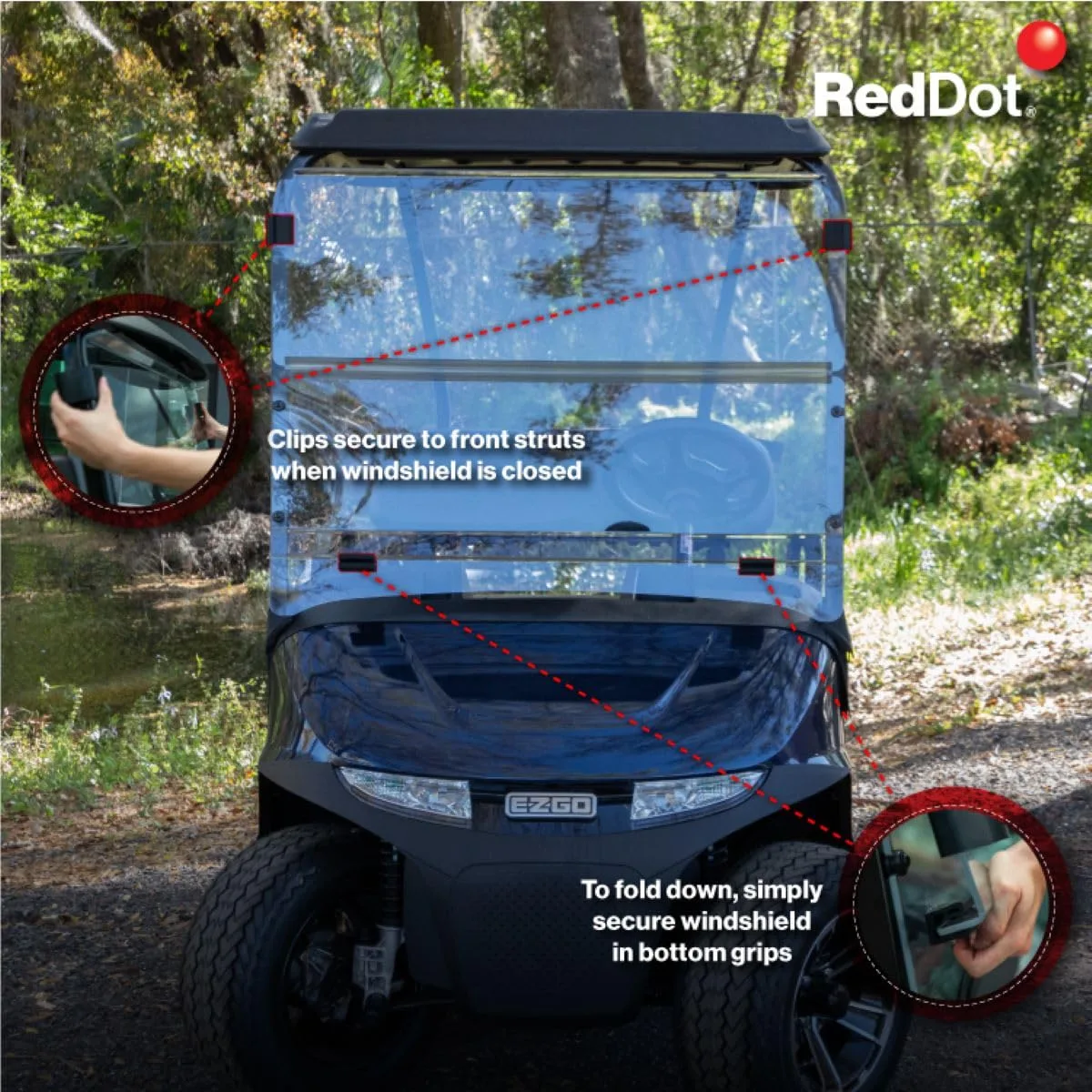 RED DOT Folding Windshield for E-Z-GO RXV, 09-228 image 2