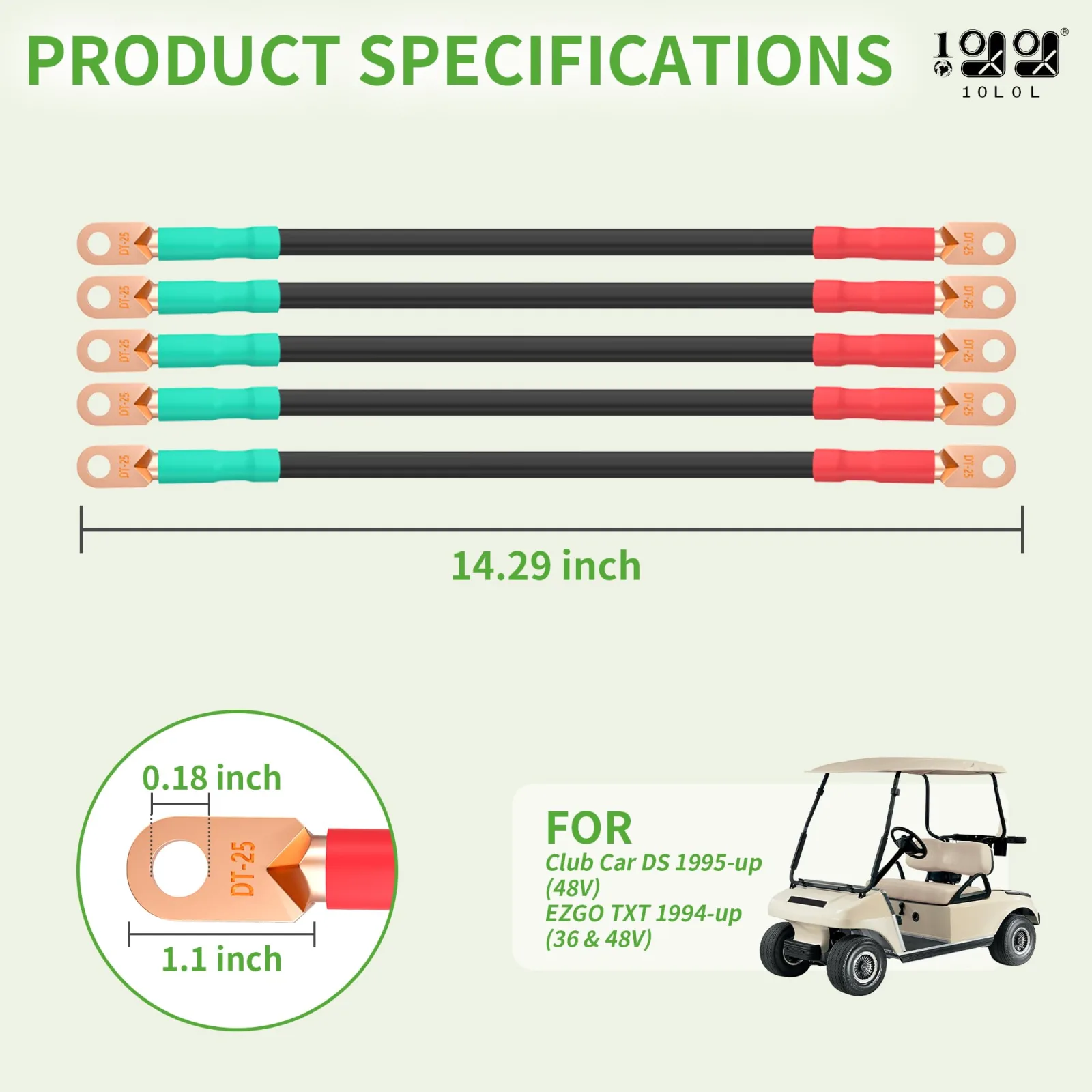 Club Car DS 48V Battery Cable Set, 4-Gauge, 5-Piece image 3