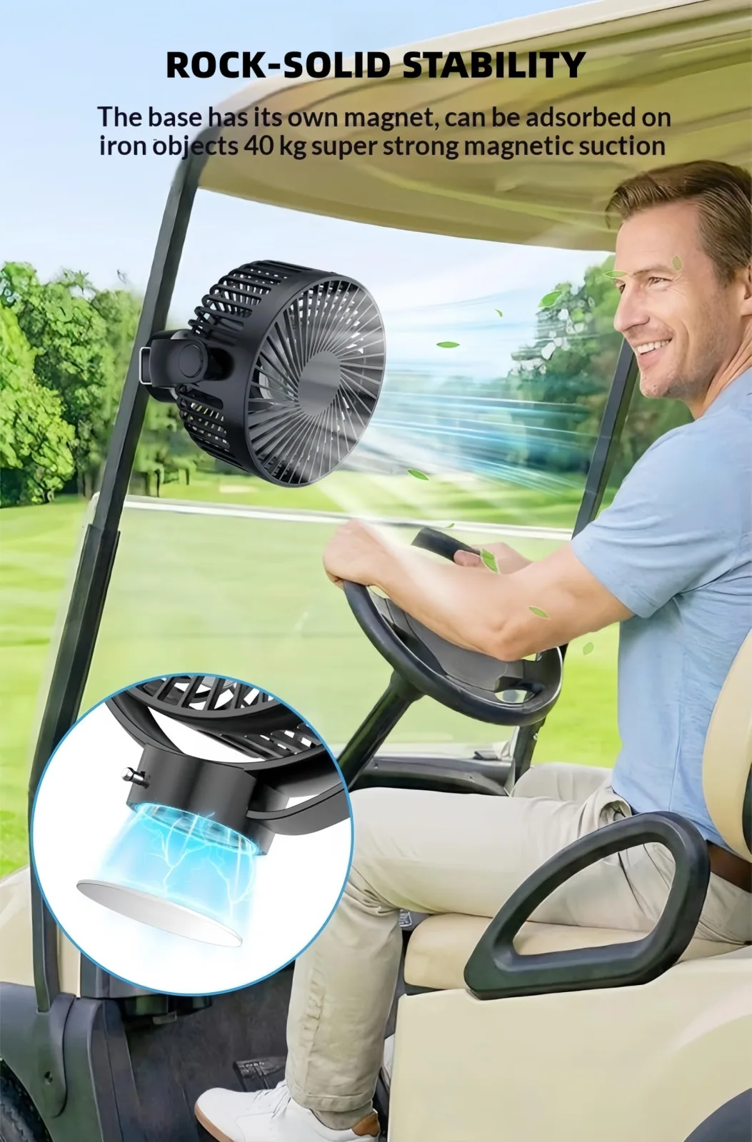 VENSWID Magnetic Golf Cart Fan — 12,000mAh Rechargeable (F176) image 2