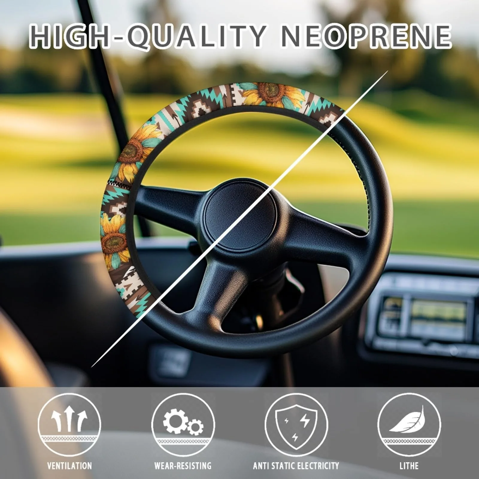 INSTANTARTS Aztec Sunflower Golf Cart Steering Wheel Cover image 4