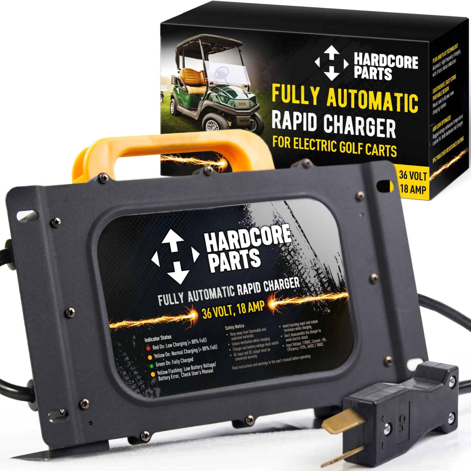 Hardcore Parts 36V 18A Golf Cart Charger with Crows Foot Connector CH36-CFC-2G18-1QTY