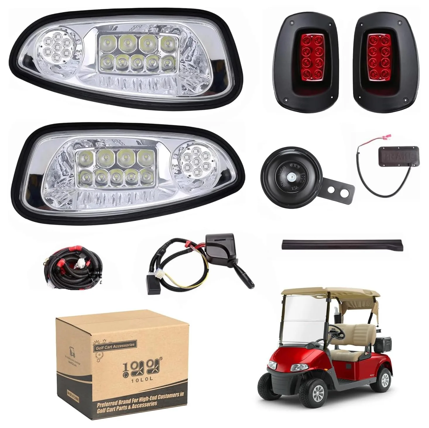 10L0L Headlight & Taillight Kit for E-Z-GO RXV 2008–2015, 12V