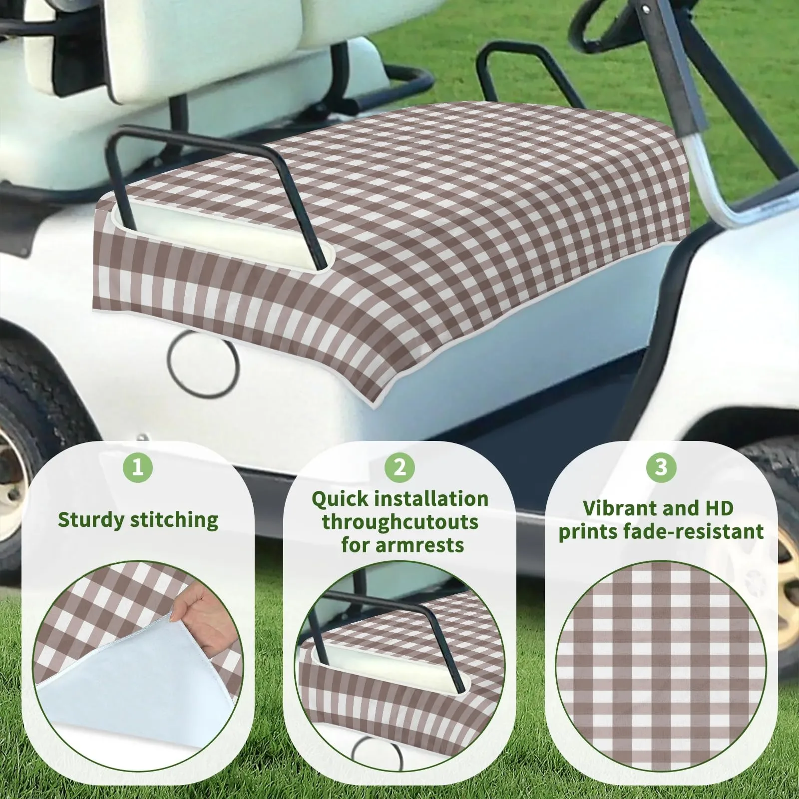 Tiveruda Gray Plaid Golf Cart Seat Cover 51 x 31 in image 3