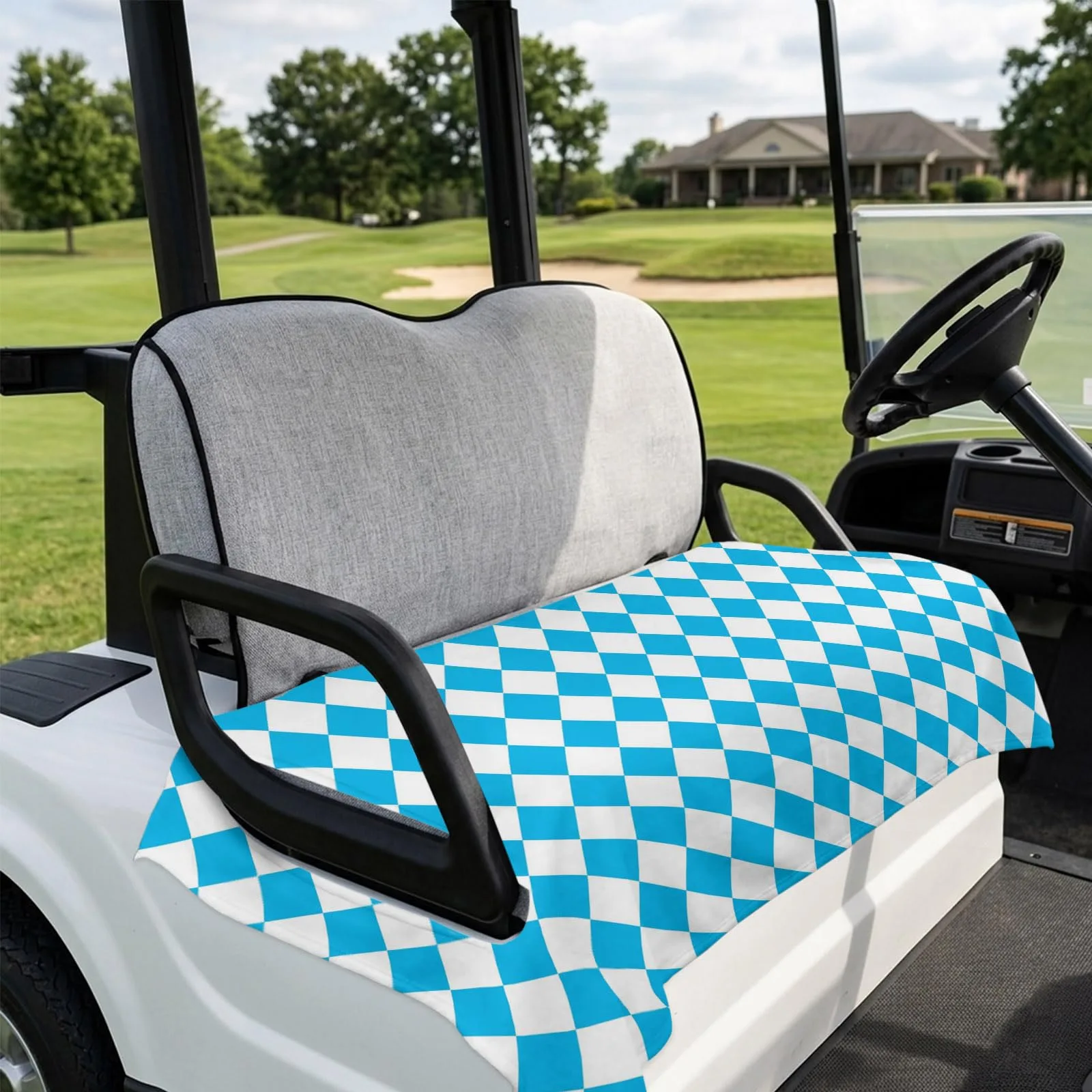 DecorLovee Sky Blue Plaid Golf Cart Seat Cover image 4