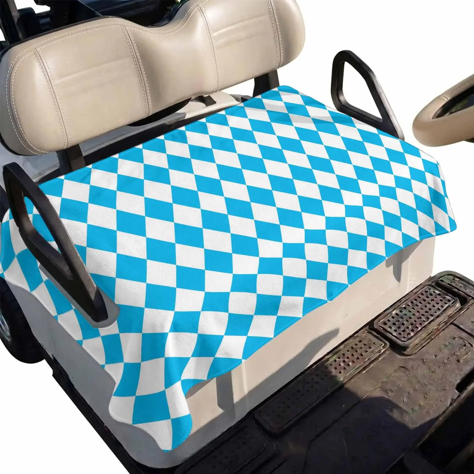 DecorLovee Sky Blue Plaid Golf Cart Seat Cover