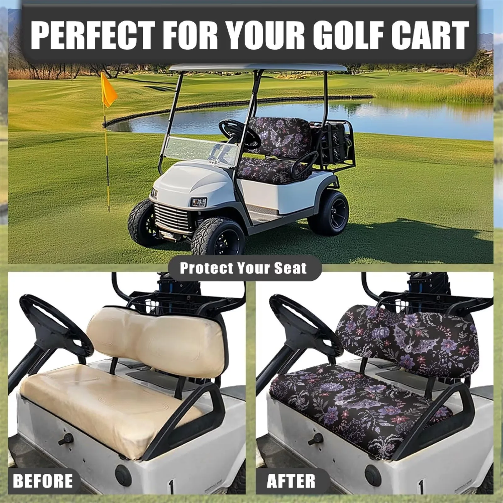 Quidrwyo Floral Bats Golf Cart Seat Cover Set image 4