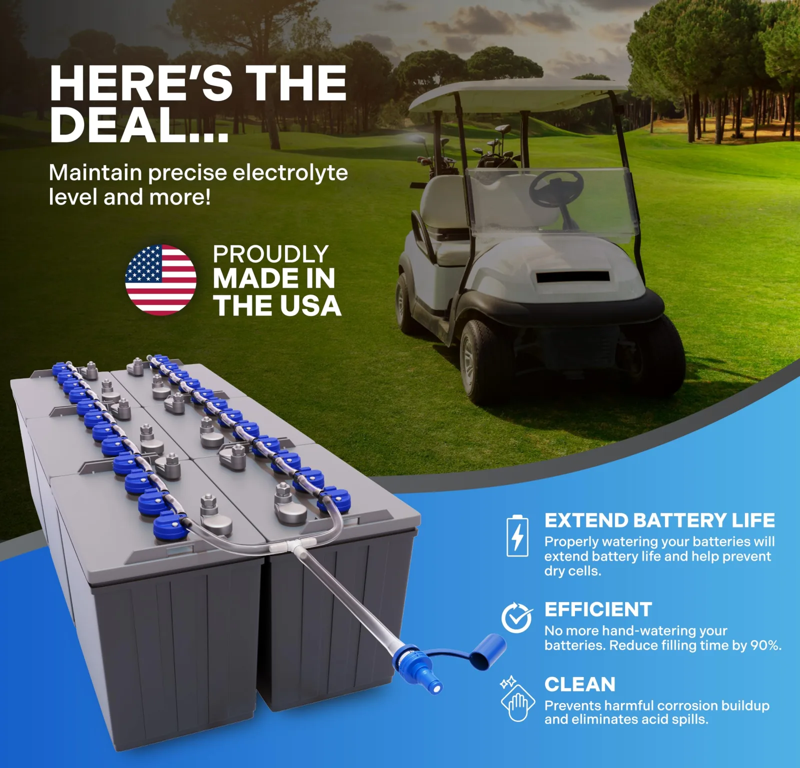 Water My Battery Club Car DS 6x8V (48V) Battery Watering System with Manual Pump image 3