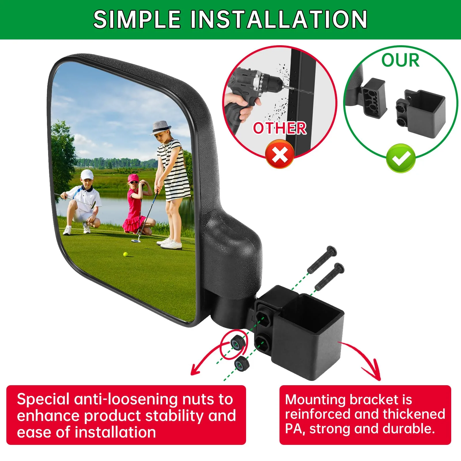 SHEJISI Golf Cart Mirrors for Club Car, Yamaha and E-Z-GO image 3
