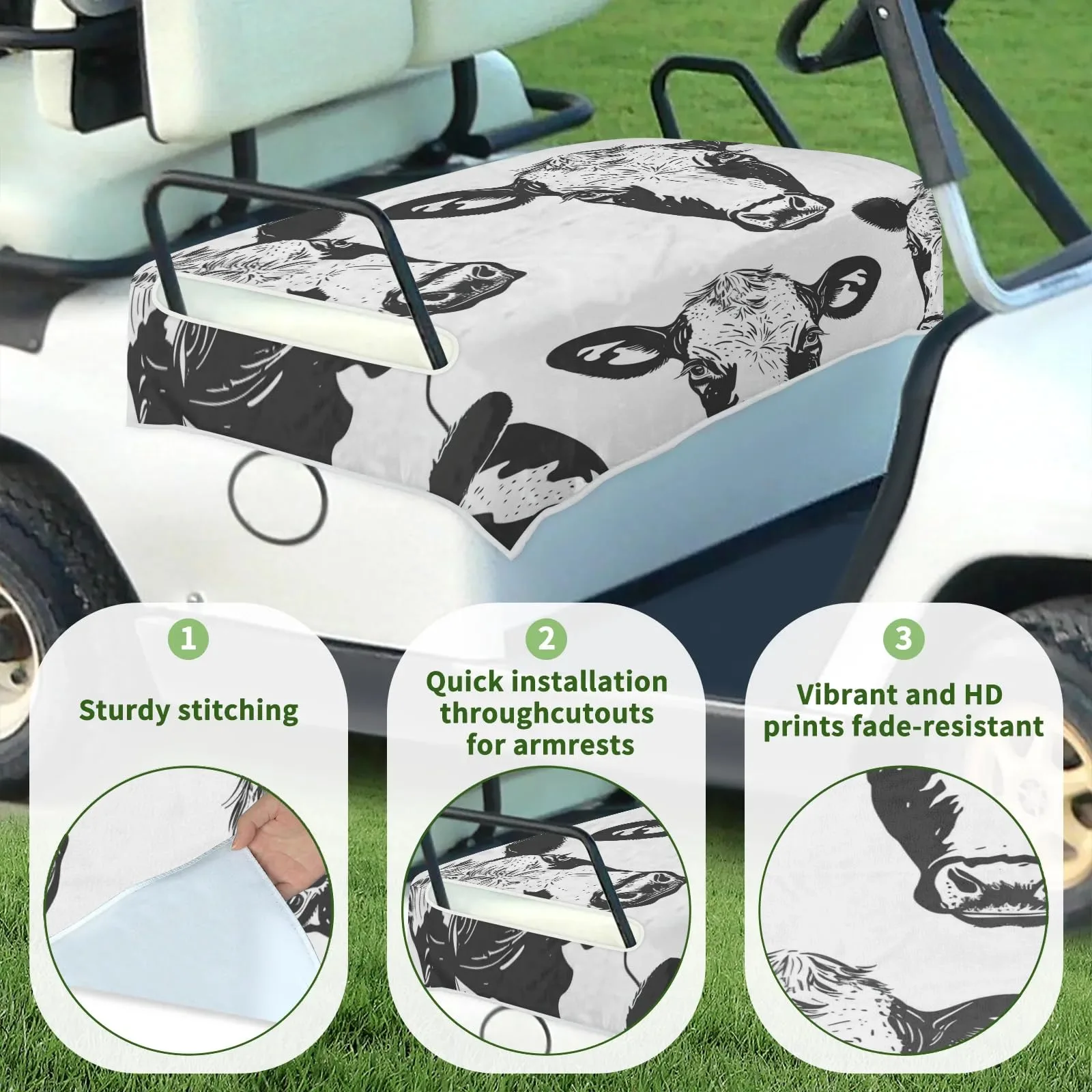 Tiveruda Cow Pattern Golf Cart Seat Cover, 51 x 31 in image 3