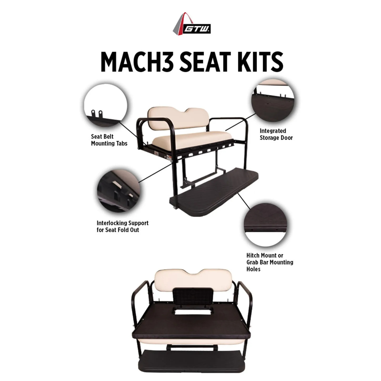 GTW Mach3 Rear Seat Kit for Yamaha G19-G22 - 01-223 image 2