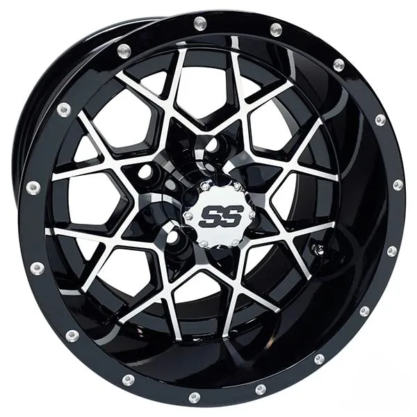 REVENGE 12x7 ET-25 Gloss Black Golf Cart Wheel