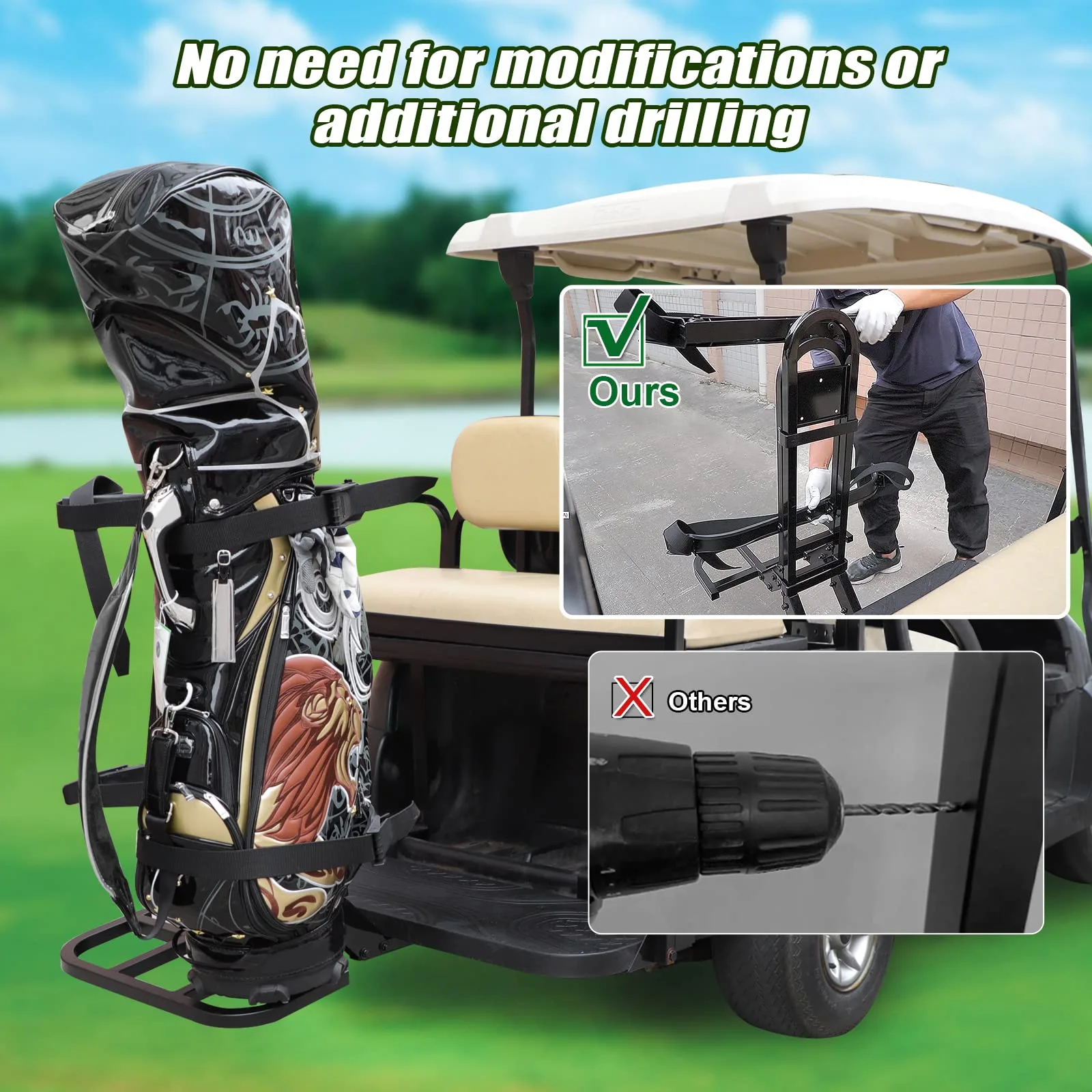 Roykaw G-0356 Golf Cart Rear Seat Golf Bag Holder image 3