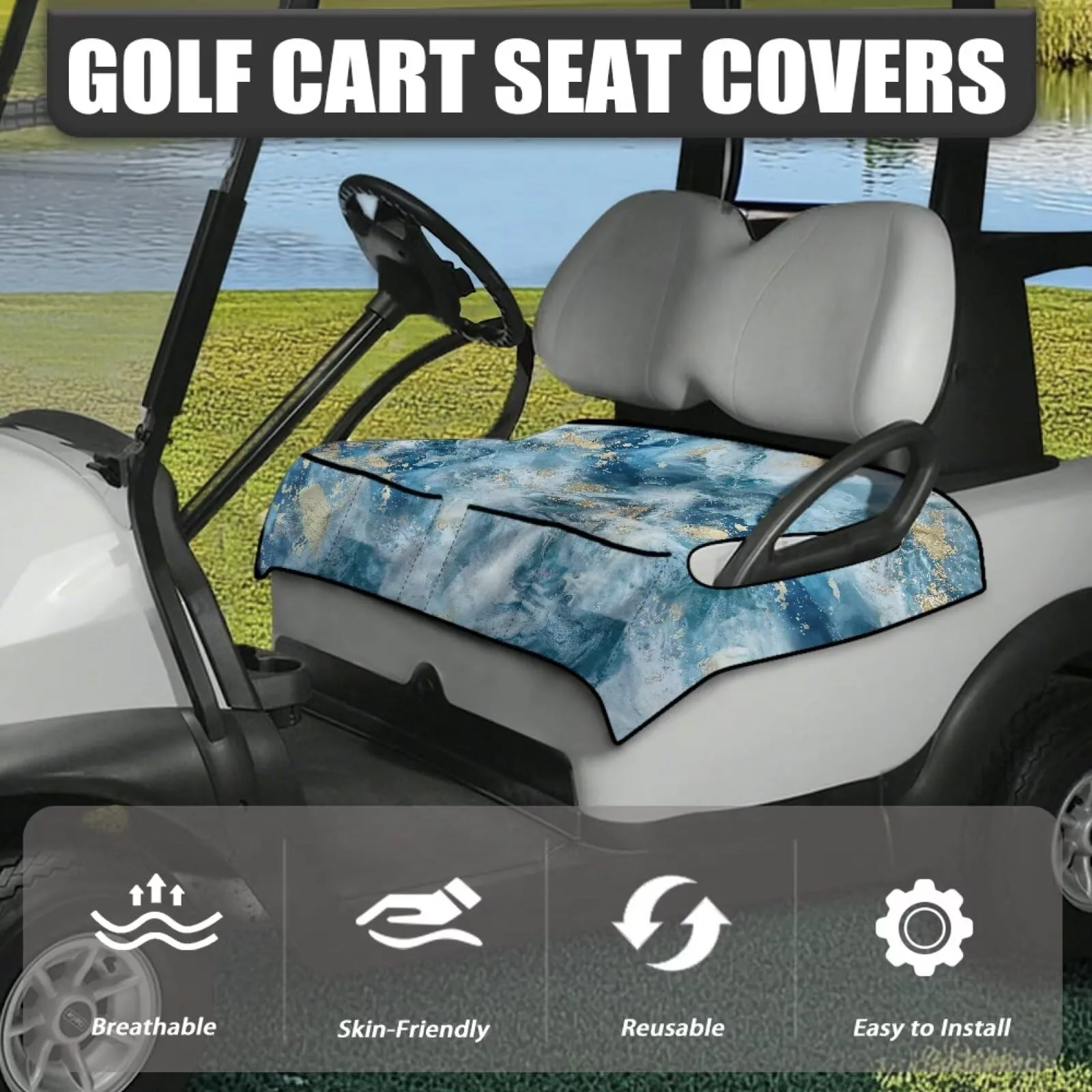 Knextrepoy Blue Golf Cart Seat Cover with Pockets image 2