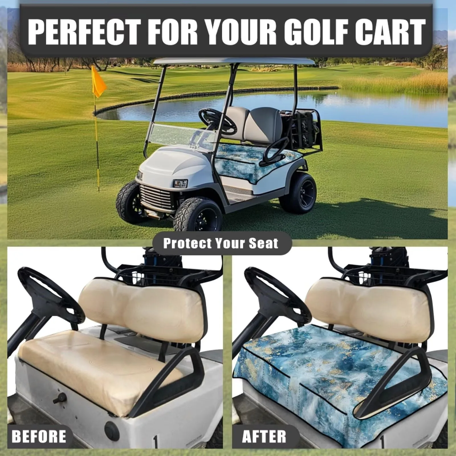 Knextrepoy Blue Golf Cart Seat Cover with Pockets image 3