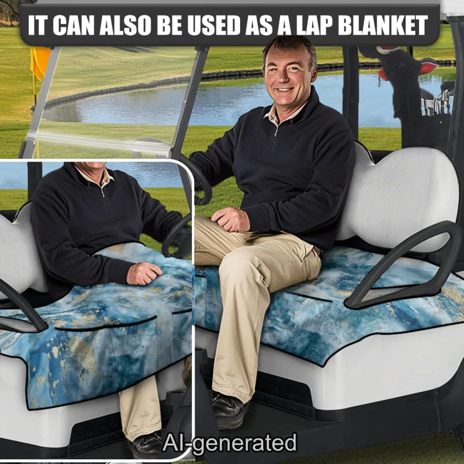 Knextrepoy Blue Golf Cart Seat Cover with Pockets image 4